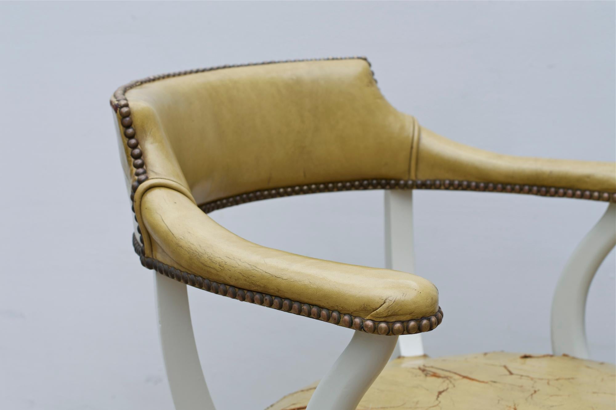 Lacquered Vintage English Leather Desk Chair
