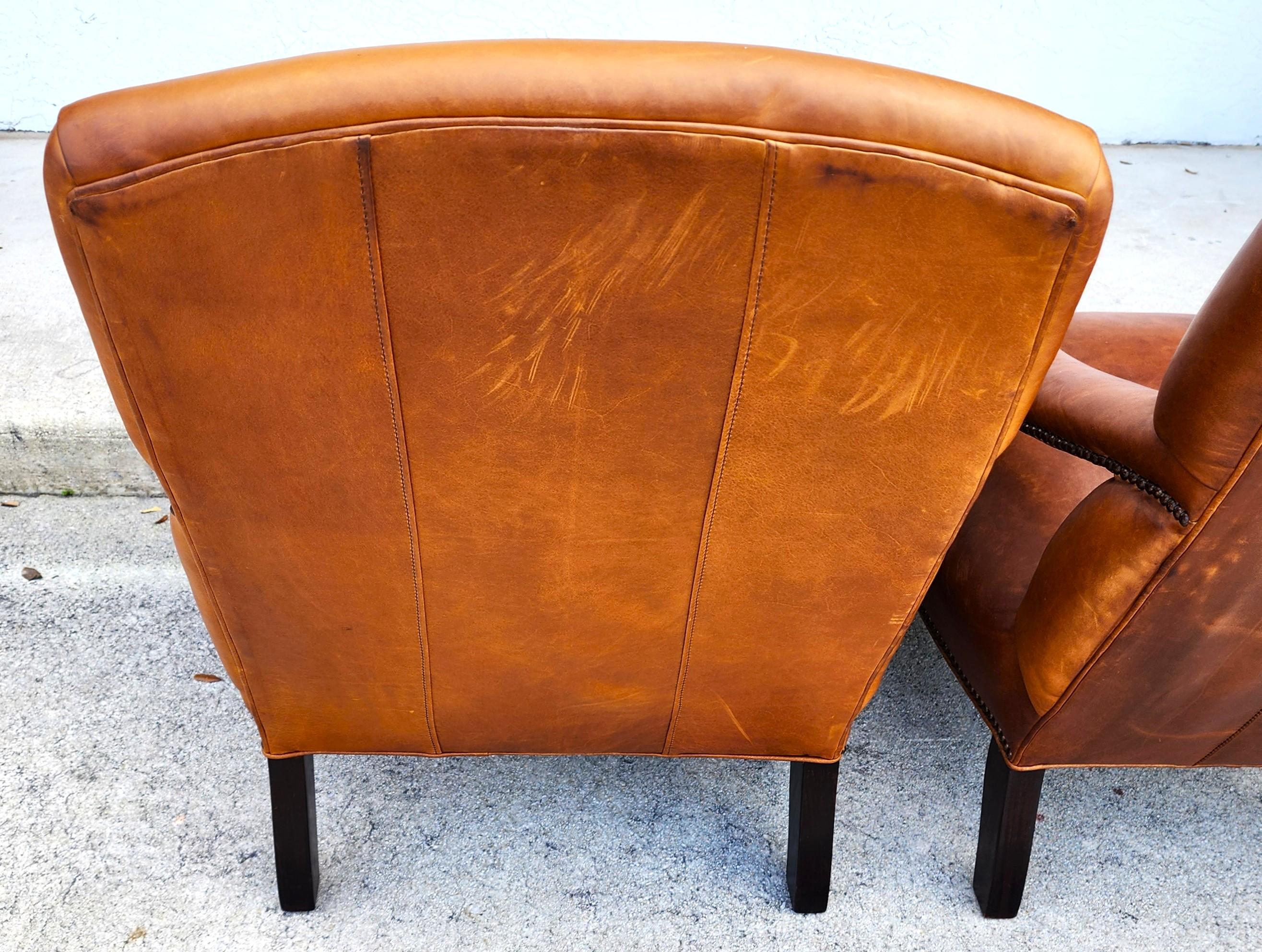 Pareja de sillones de biblioteca ingleses vintage de cuero de Lee Industries en venta 10