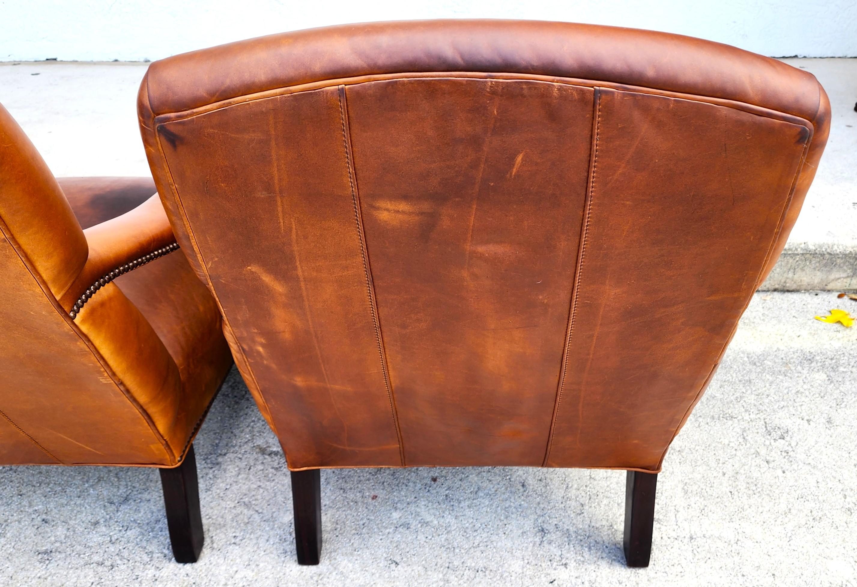 Pareja de sillones de biblioteca ingleses vintage de cuero de Lee Industries en venta 11