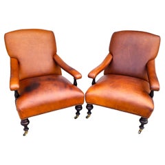 Vintage English Leather Library Chairs by Lee Industries Pair