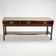 Vintage English Leather Top Campaign Style Low Console or Coffee Table