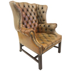 Vintage English Leather Tufted Wingback Library Chair