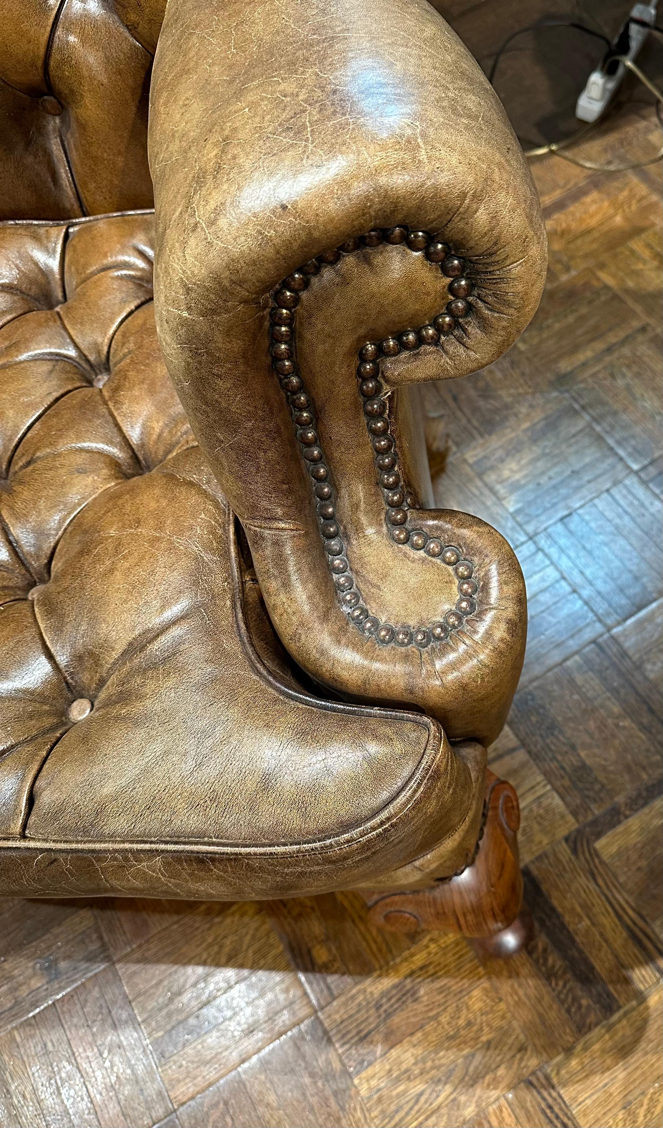 Vintage English Leather Wingback Chair  For Sale 2