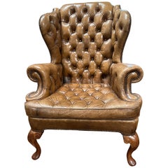 Vintage English Leather Wingback Chair