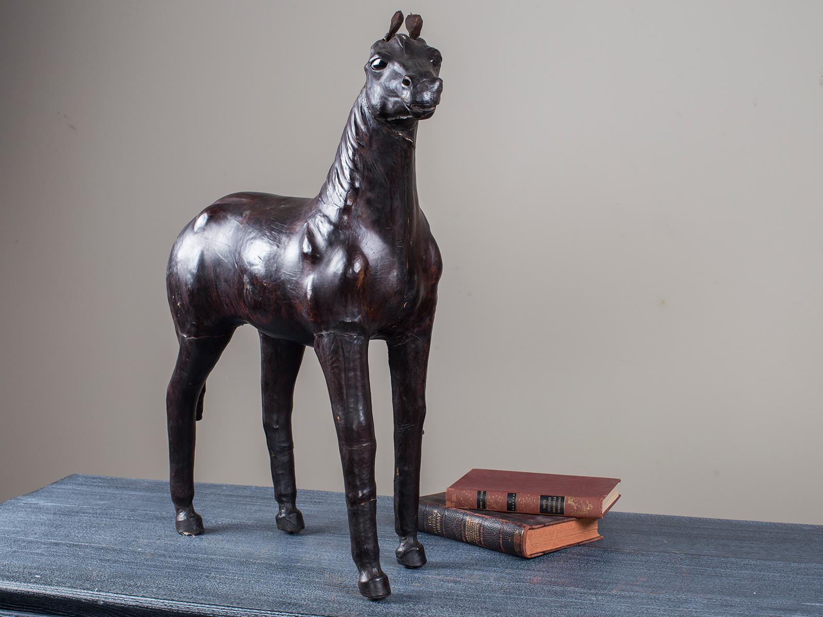 Vintage English Liberty Leather Horse, England, circa 1920 In Good Condition For Sale In Houston, TX