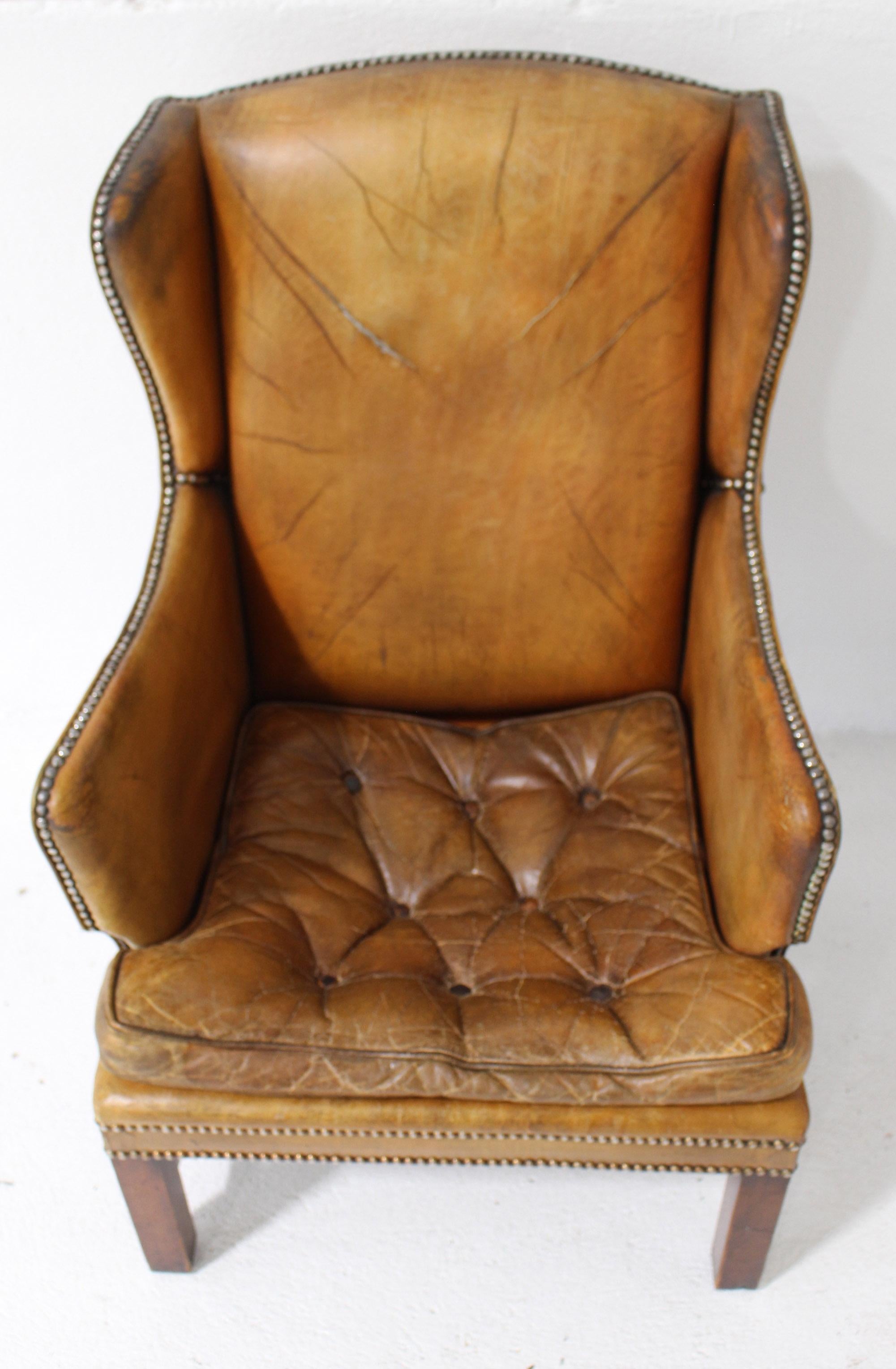 Leather Vintage English Library Chair For Sale