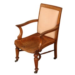 Vintage English Library Chair with Upholstered Leather Back and Casters