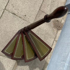Vintage English Library Staircase - Steps in Wood & Green Leather