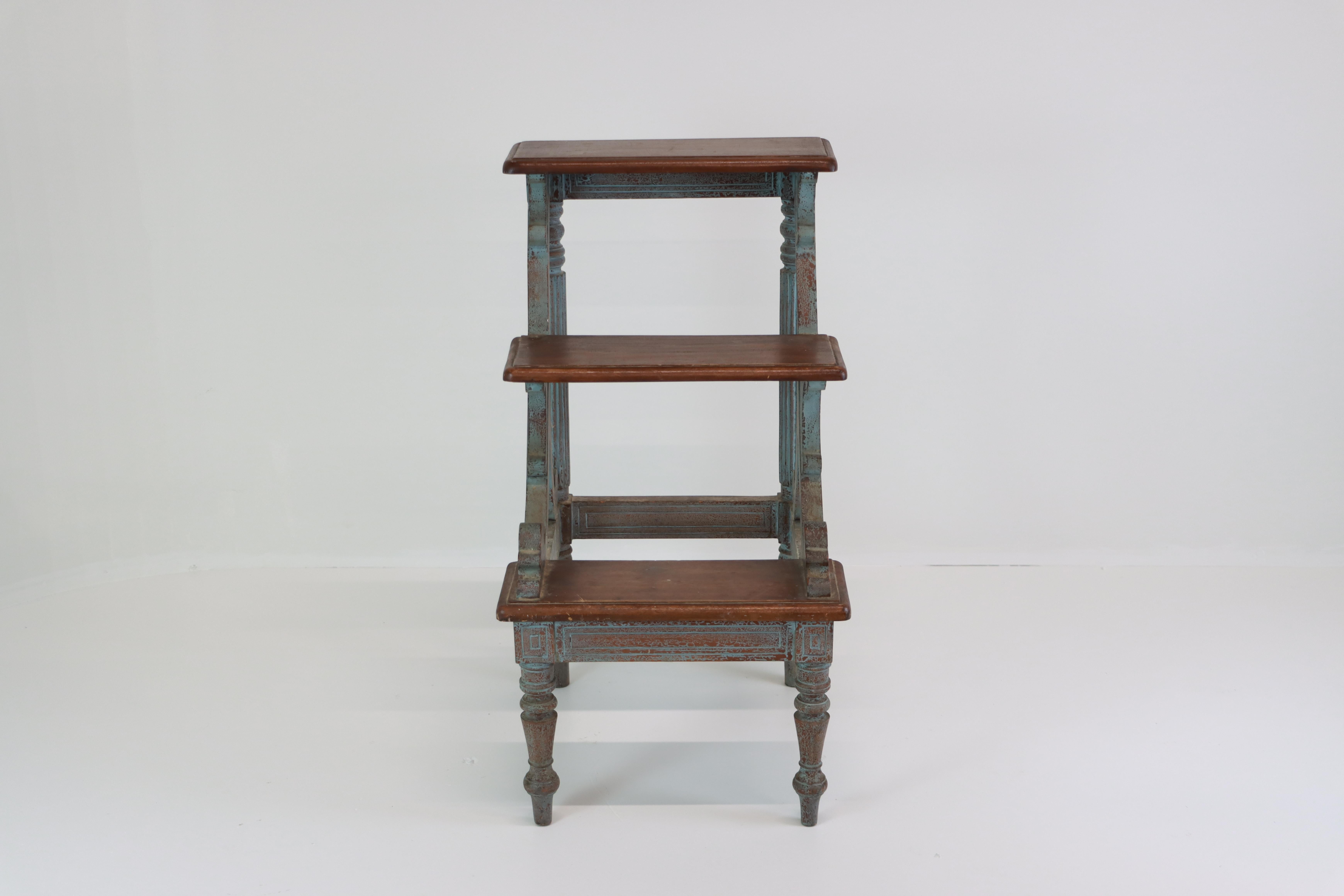 Neoclassical Vintage English Library Step Stool For Sale