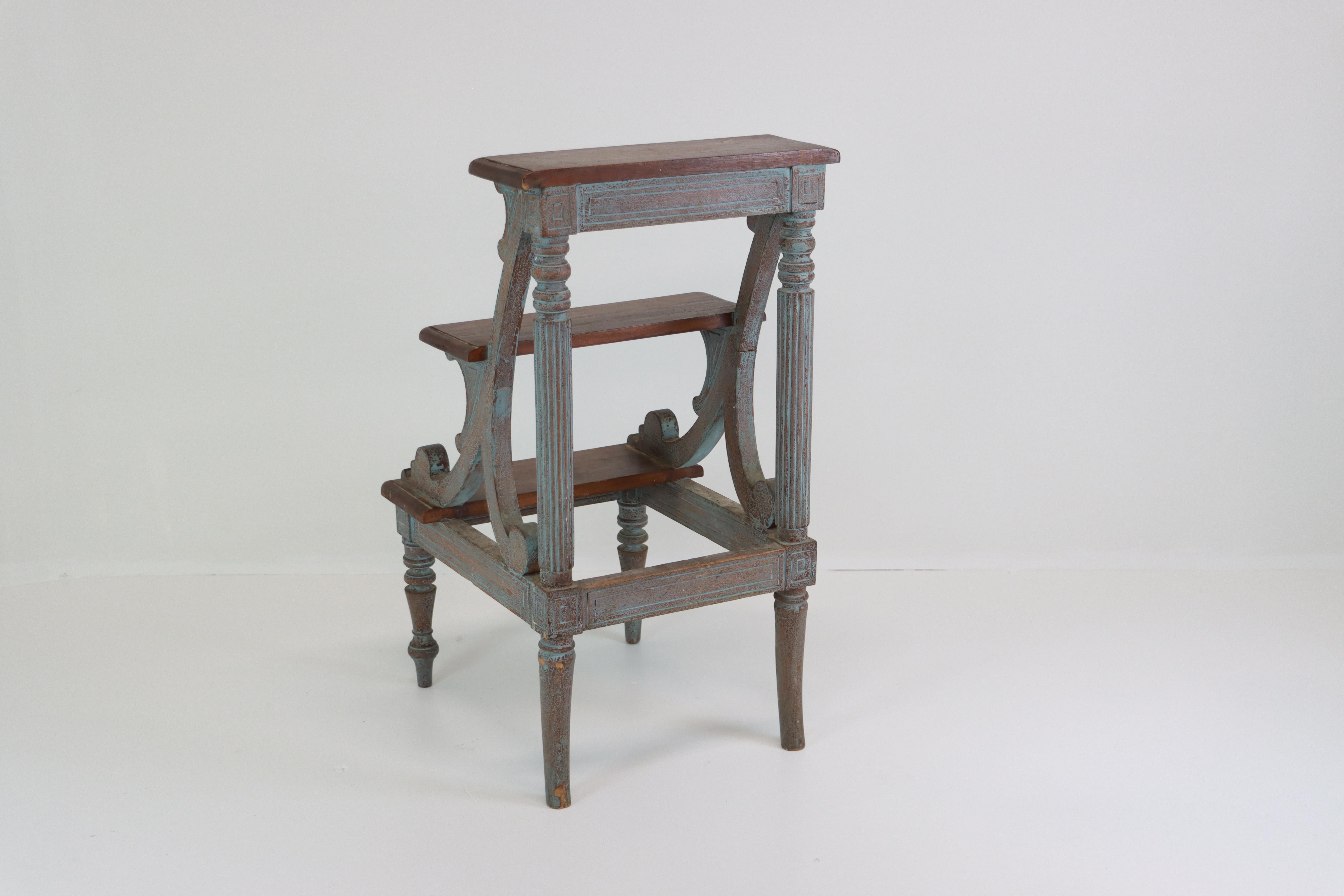 British Vintage English Library Step Stool For Sale