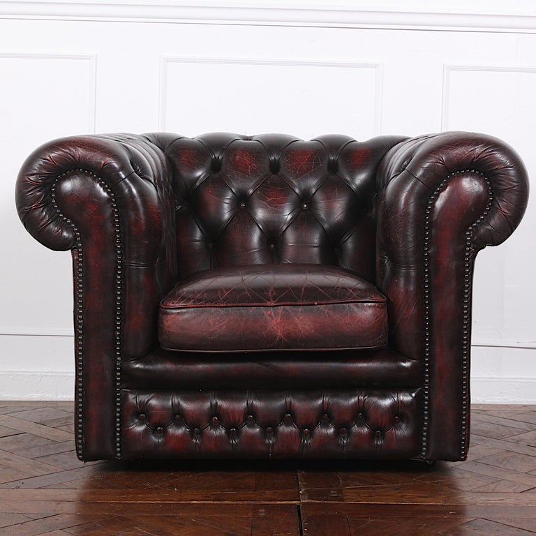 Vintage English Made Button Tufted Leather Club Chair At 1stdibs