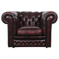 Antique English-Made Button Tufted Leather Club Chair