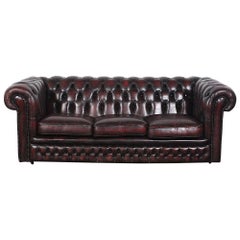 Vintage English-Made Button Tufted Leather Sofa