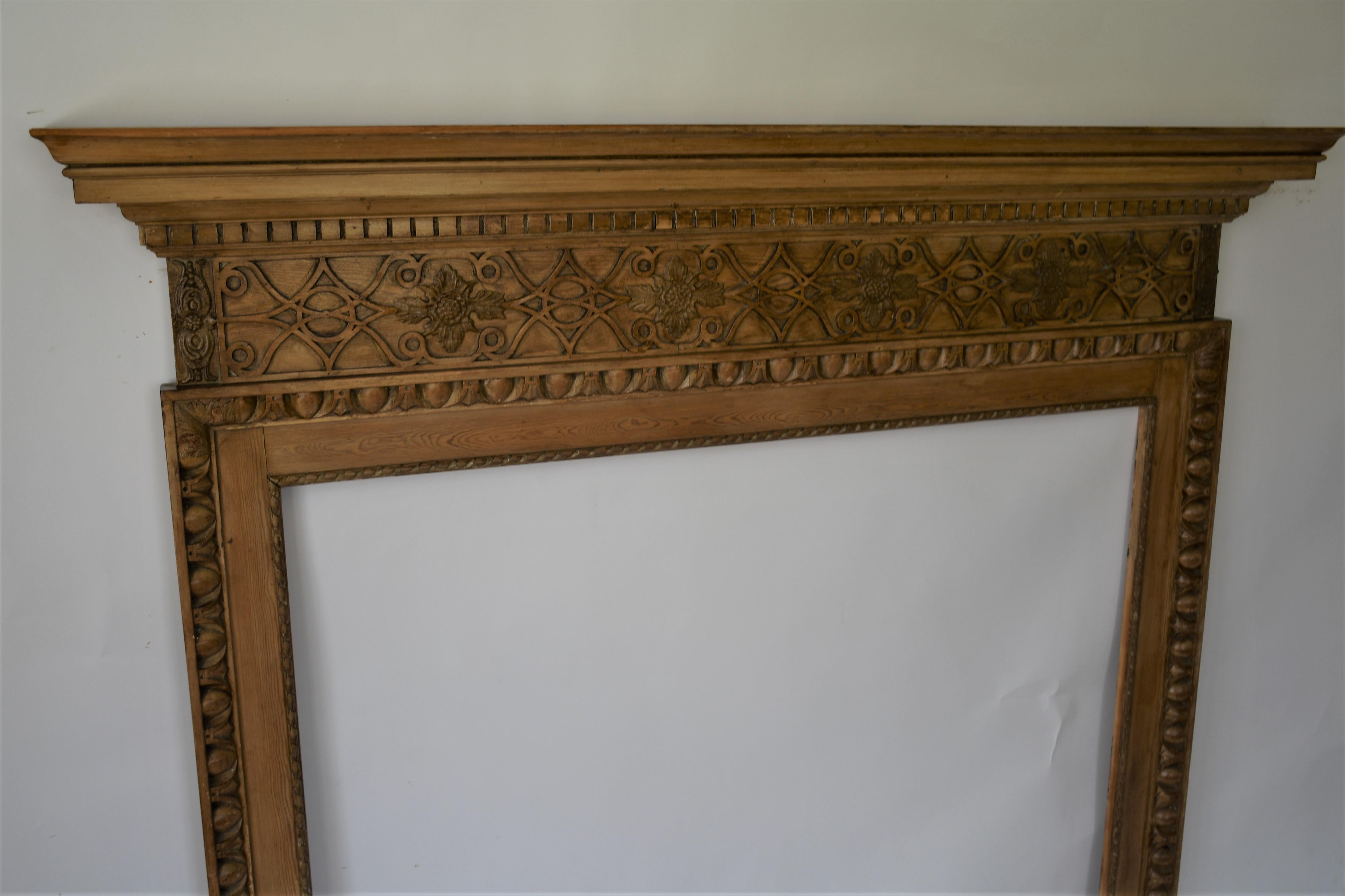 Vintage English Made Hand Carved Pine Fire Surround Mantel For Sale 2