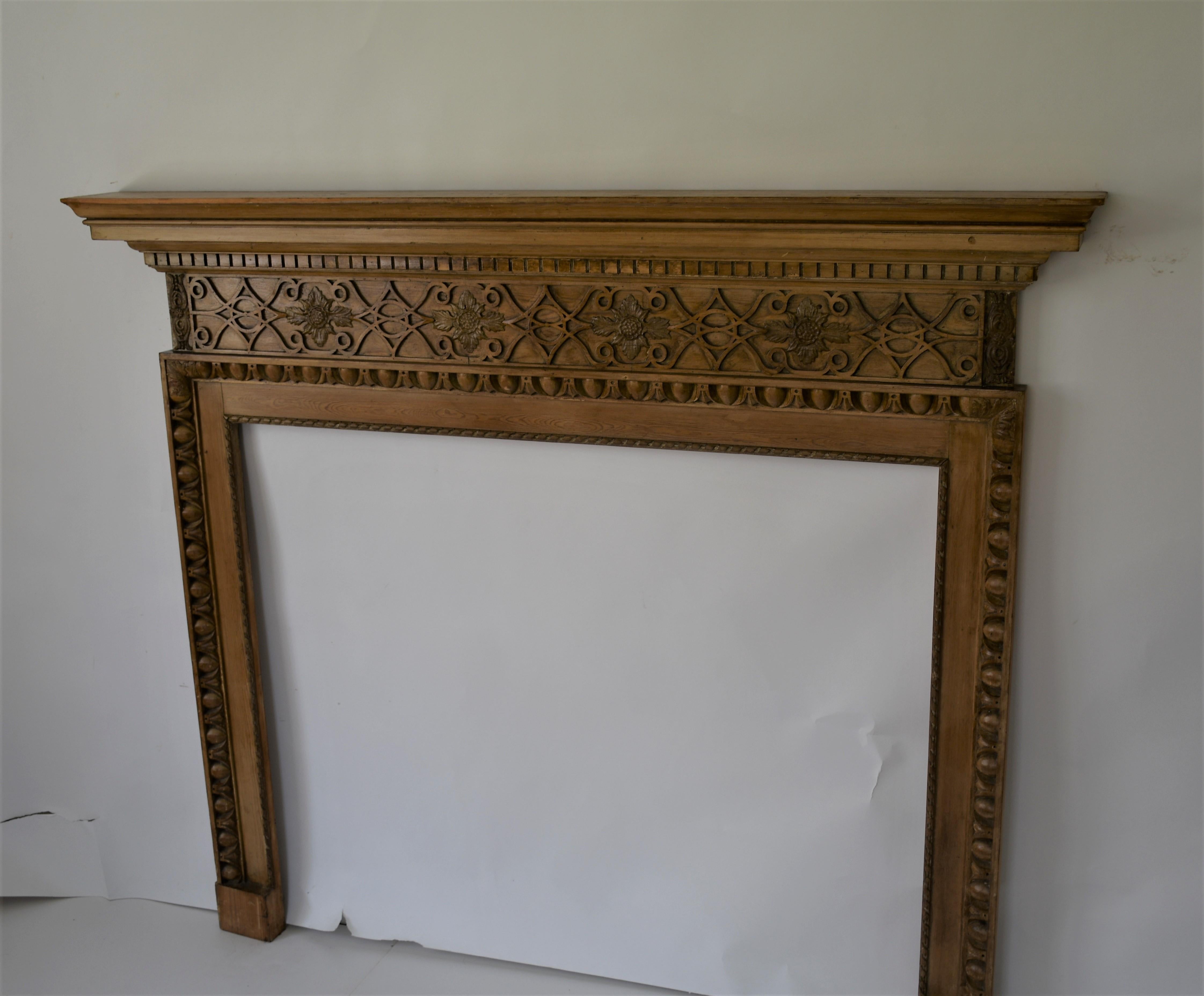 Vintage English Made Hand Carved Pine Fire Surround Mantel For Sale 3