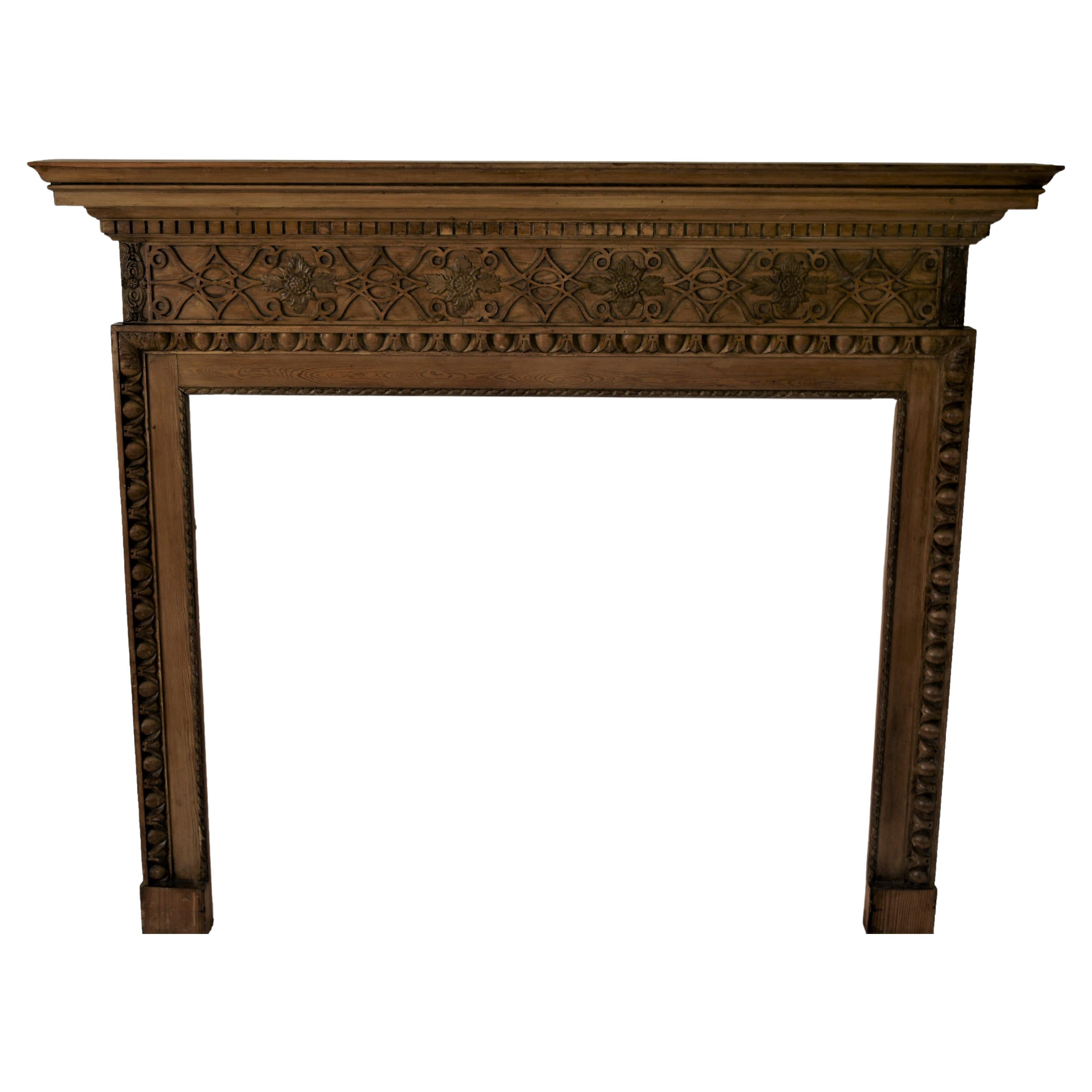 Vintage English Made Hand Carved Pine Fire Surround Mantel For Sale