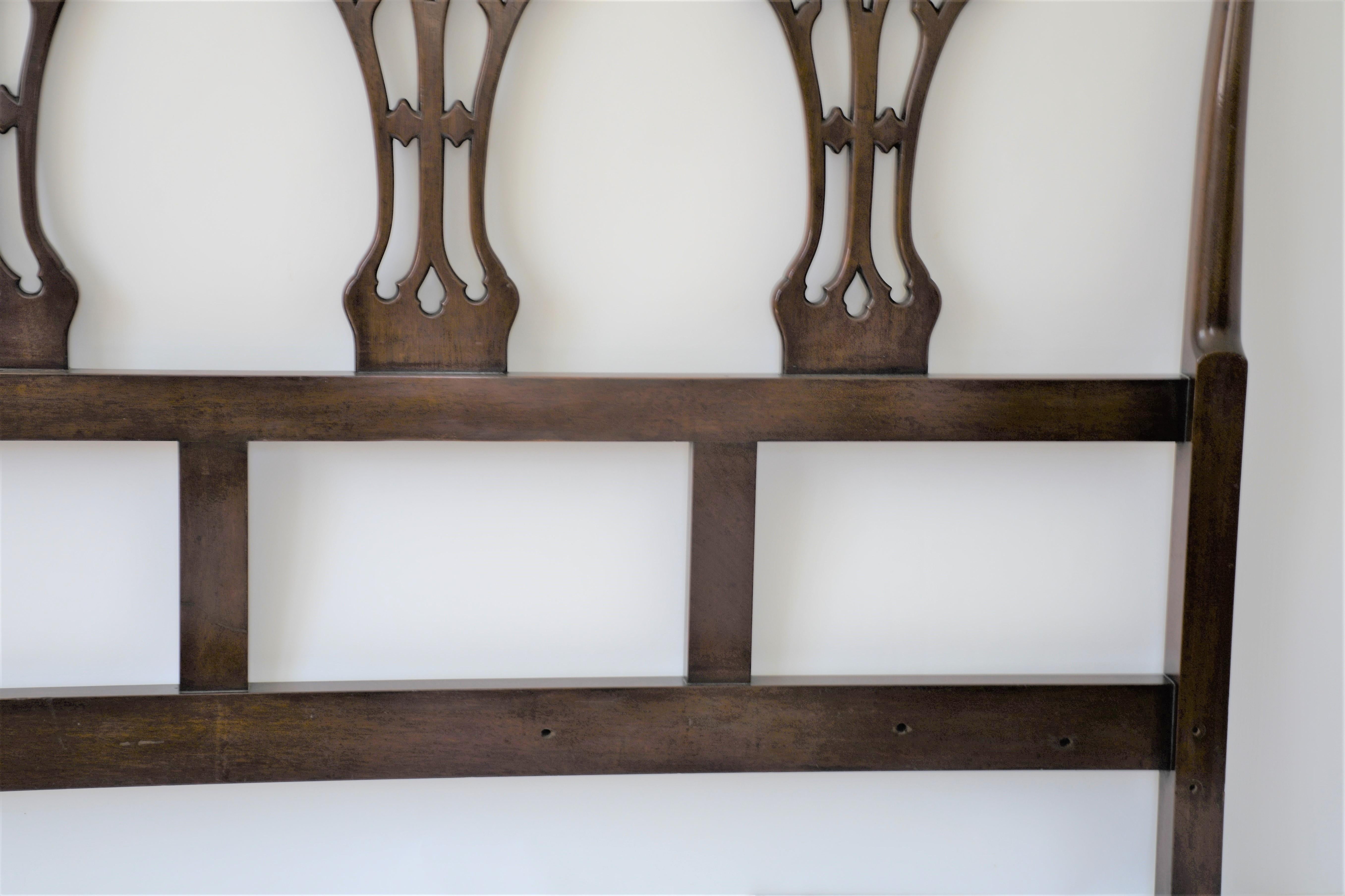 Hand-Carved Vintage English Made Mahogany Chippendale Style 4 Chairback King Size Headboard  For Sale