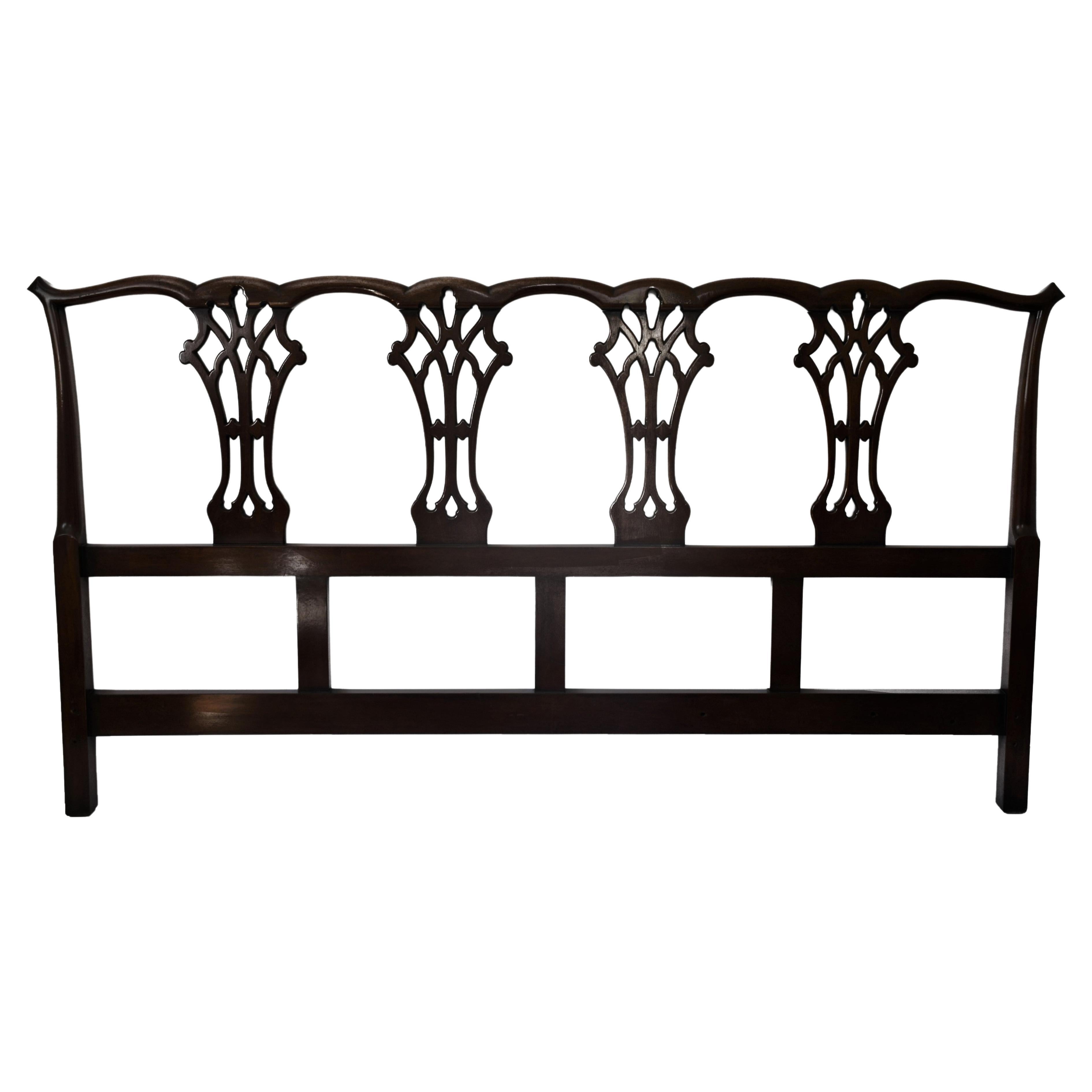Vintage English Made Mahogany Chippendale Style 4 Chairback King Size Headboard  For Sale