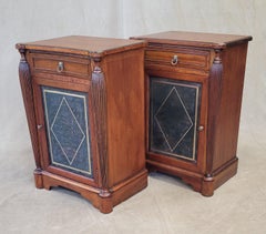 Vintage English Mahogany and Green Leather Nightstands - a Pair
