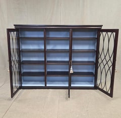 Vintage English Mahogany Bookcase with Lattice Mullions and Adjustable Shelves