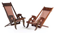 Vintage English Mahogany Foldable Chaise Longues with Brass Details