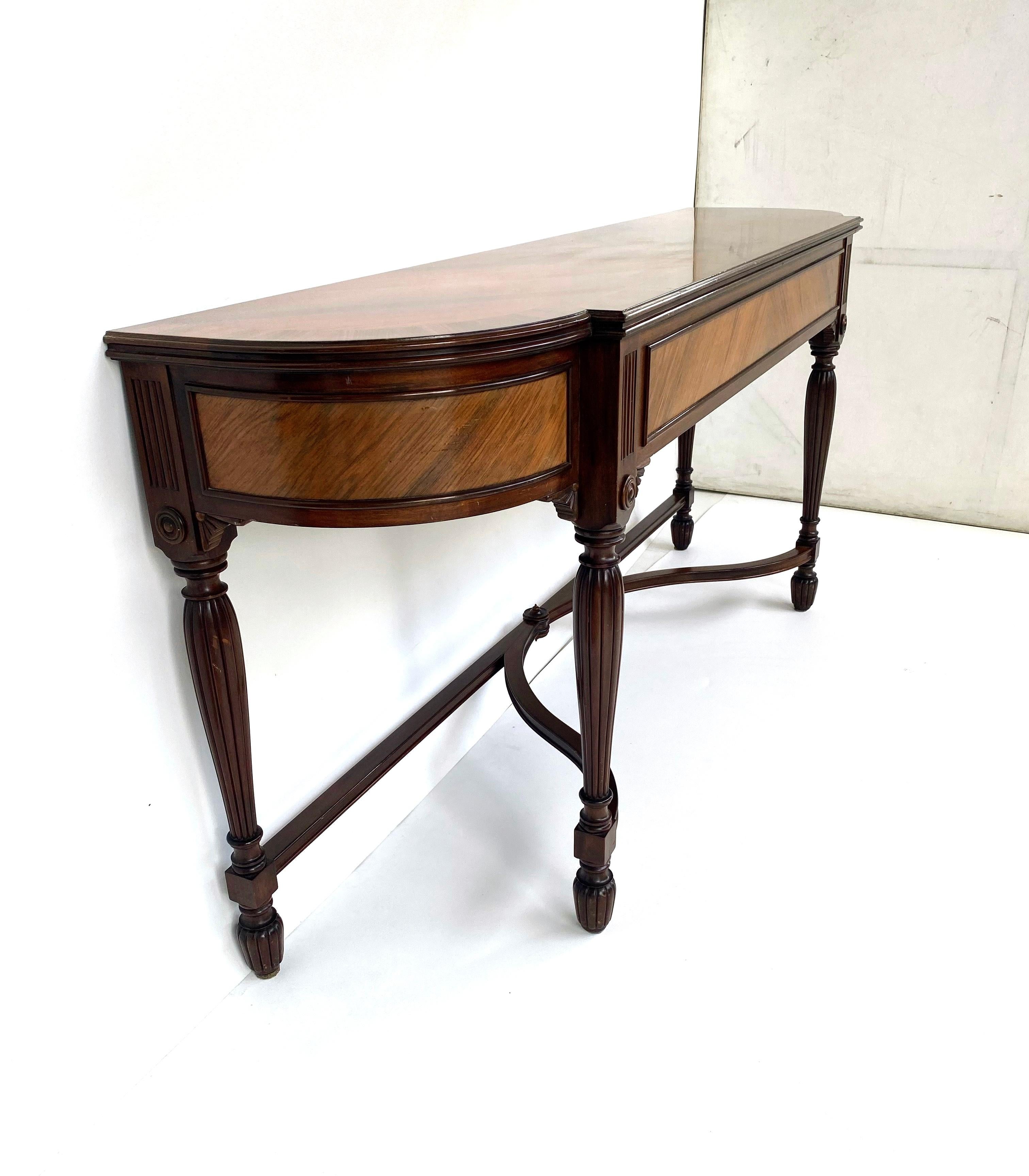 Vintage English Marquetry Inlay Console with Book-matched Veneer For Sale 5
