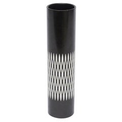 Vintage English Metal Diamond Patterned Vase or Pen Holder Desk Accessory