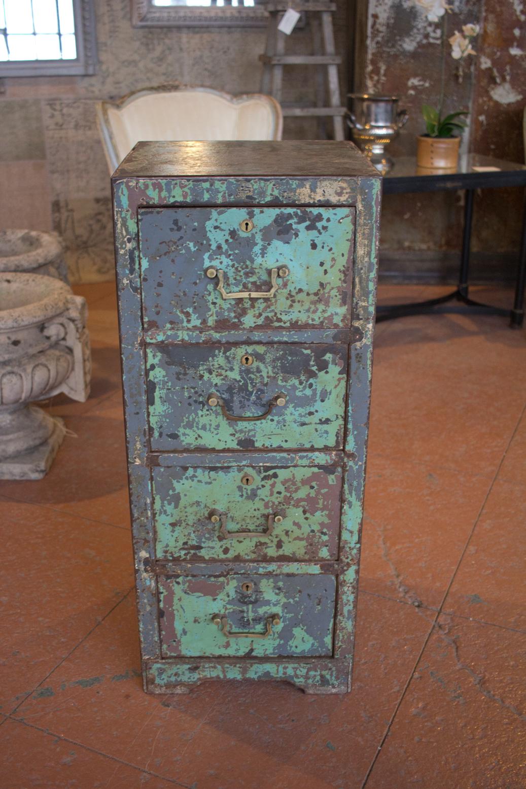 Vintage English Metal Filing Cabinet In Good Condition In Calgary, Alberta