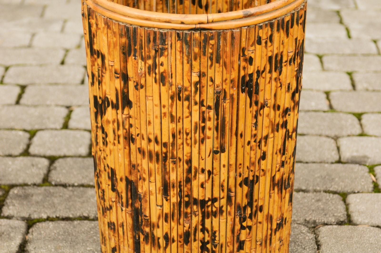 20th Century Vintage English Midcentury Bamboo Circular Umbrella Stand with Mottled Finish