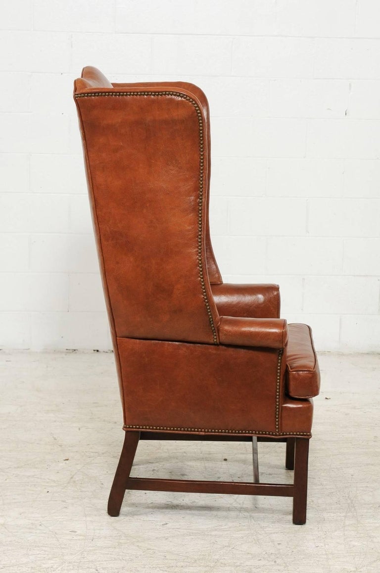 Vintage English Midcentury Brown Leather Wingback Chair ...