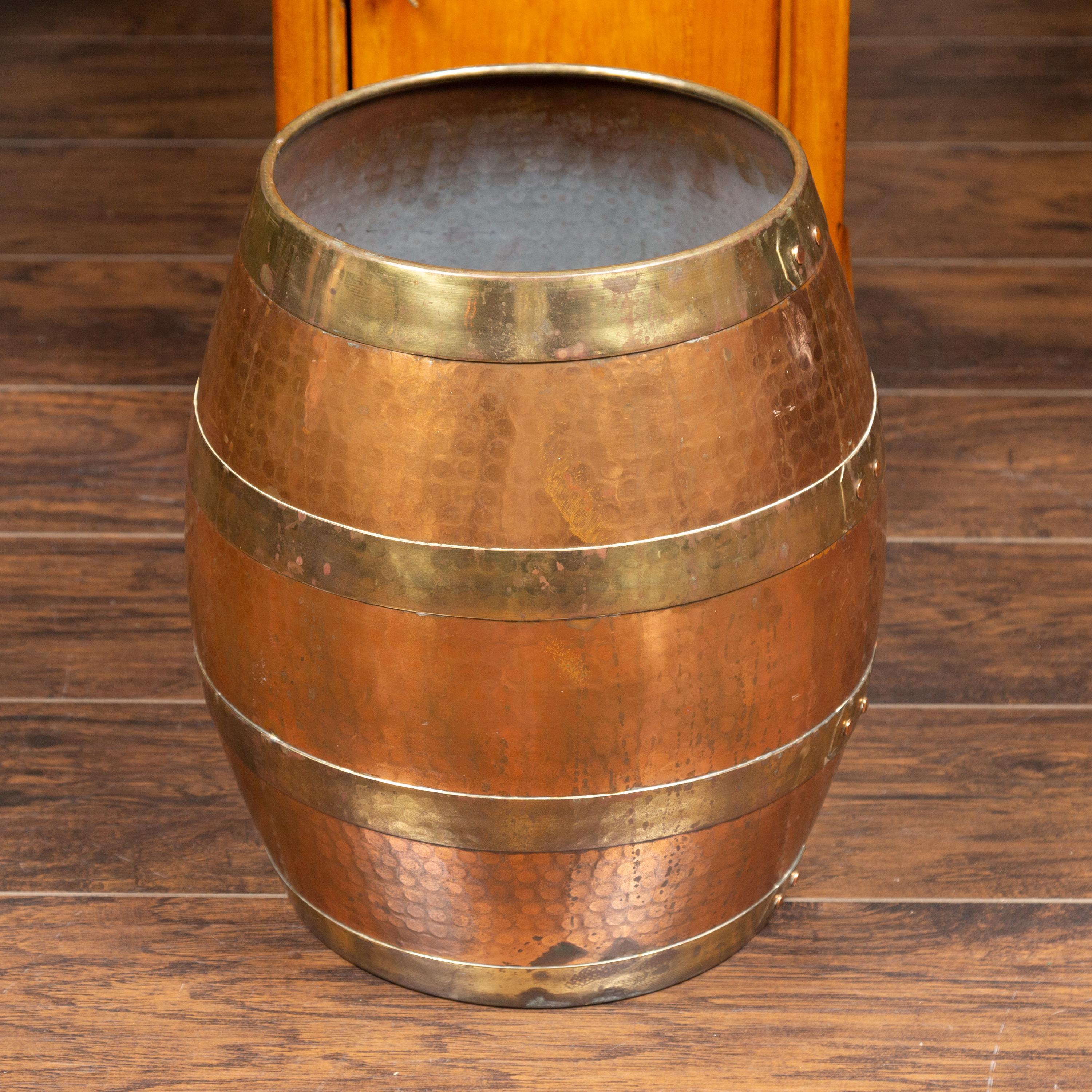 Vintage English Midcentury Copper Barrel with Horizontal Brass Braces ...