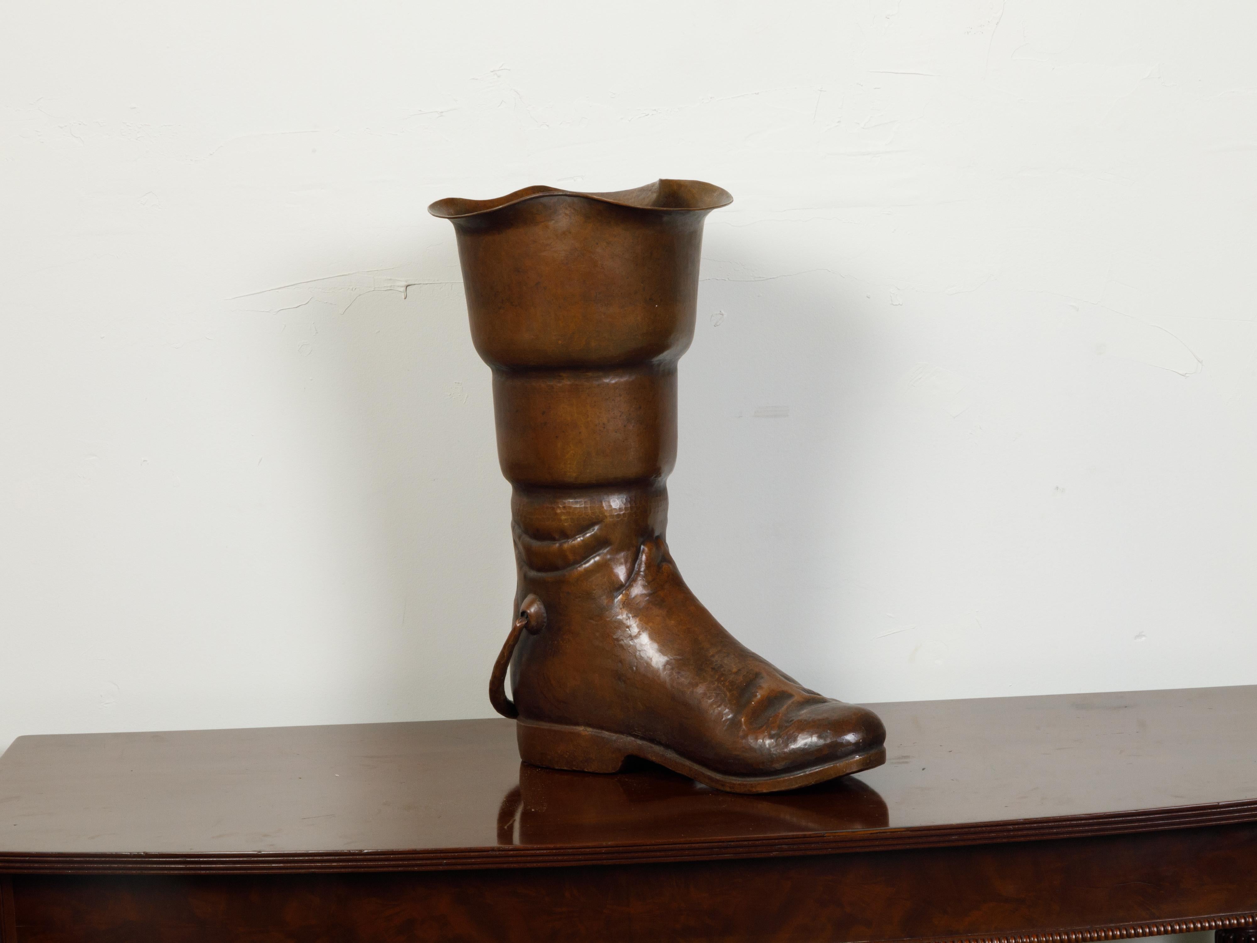 Vintage English Midcentury Copper Umbrella Stand Depicting a Boot For Sale 1
