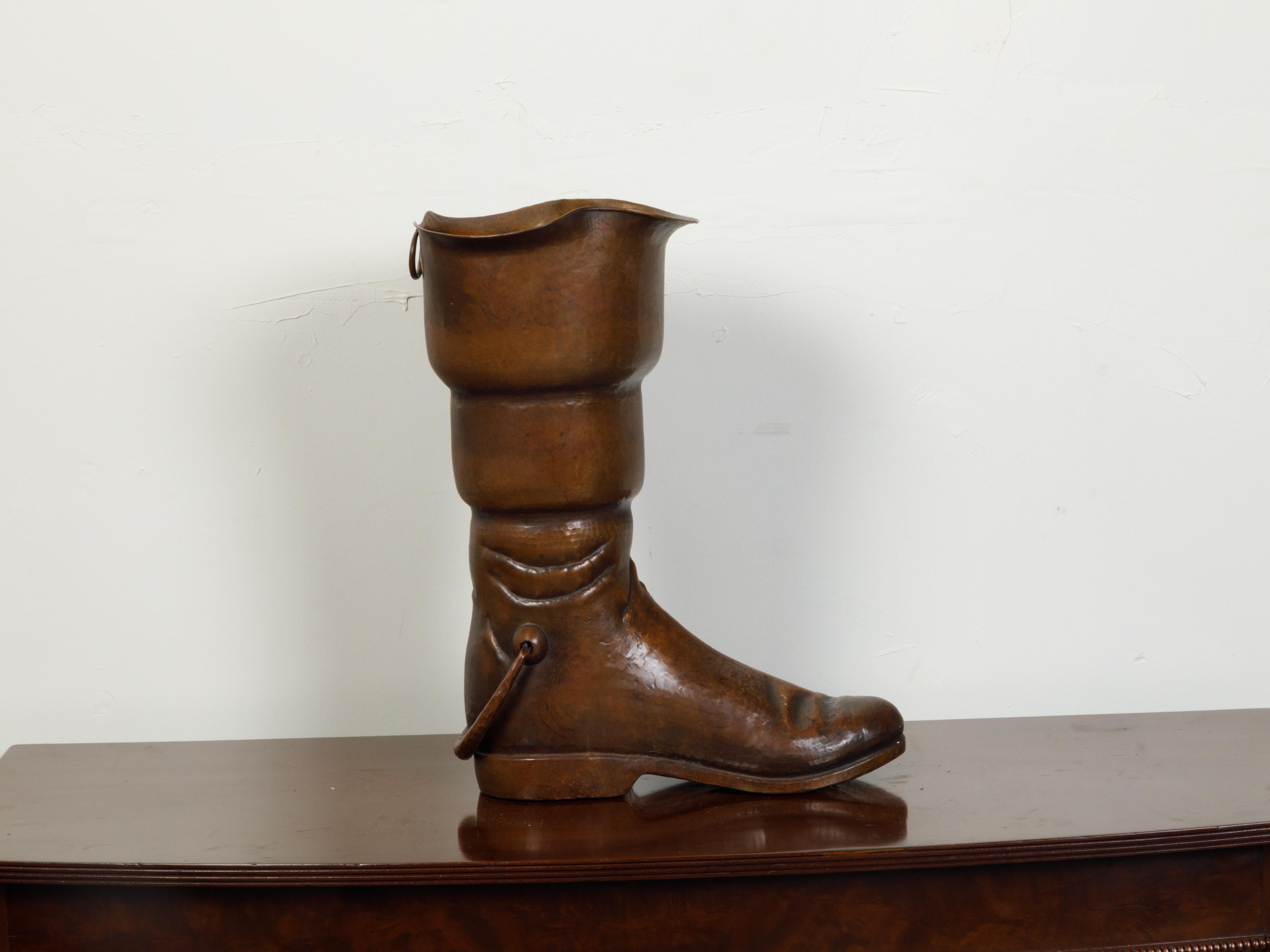 Vintage English Midcentury Copper Umbrella Stand Depicting a Boot For Sale 2