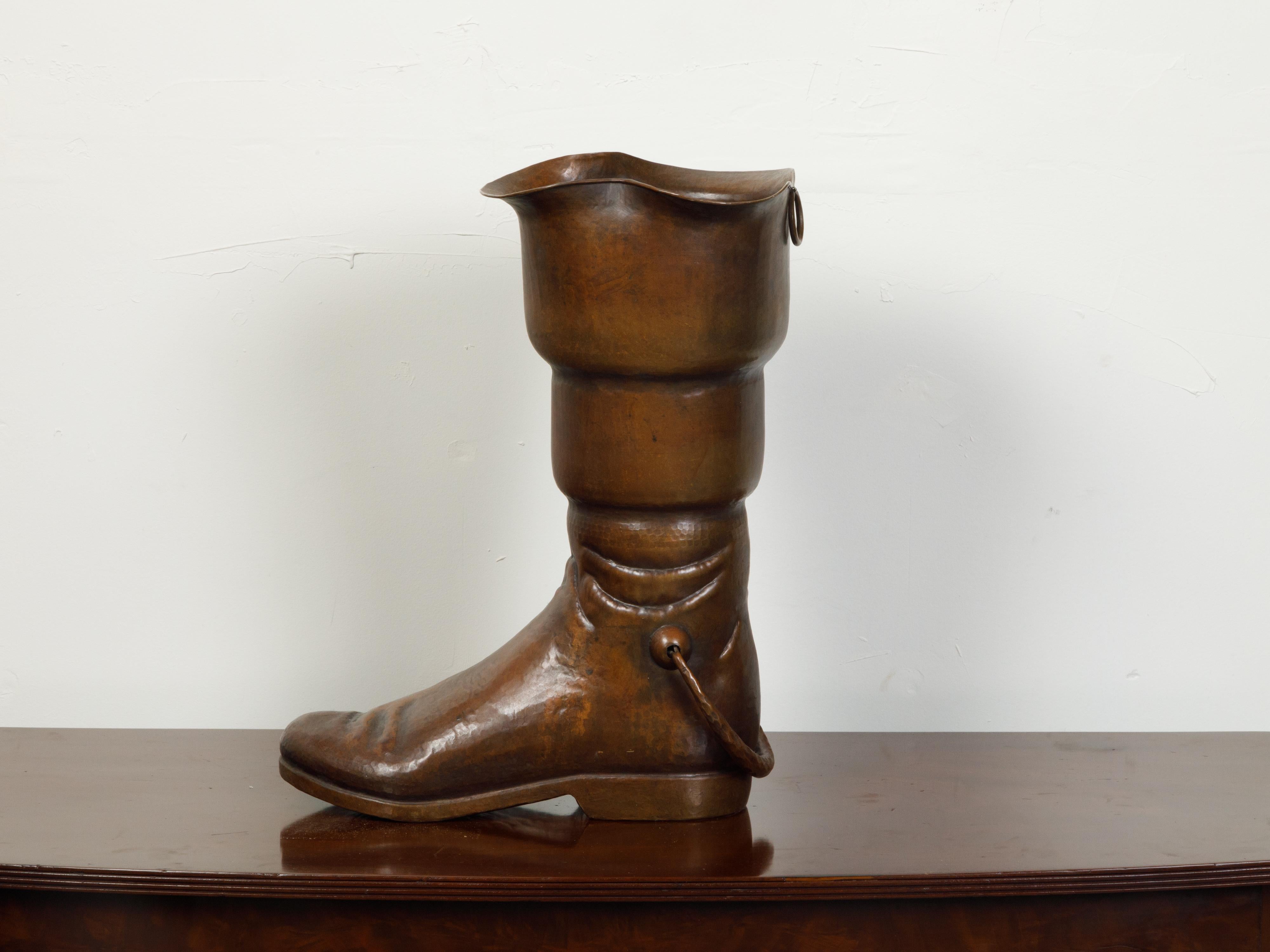 Vintage English Midcentury Copper Umbrella Stand Depicting a Boot For Sale 4