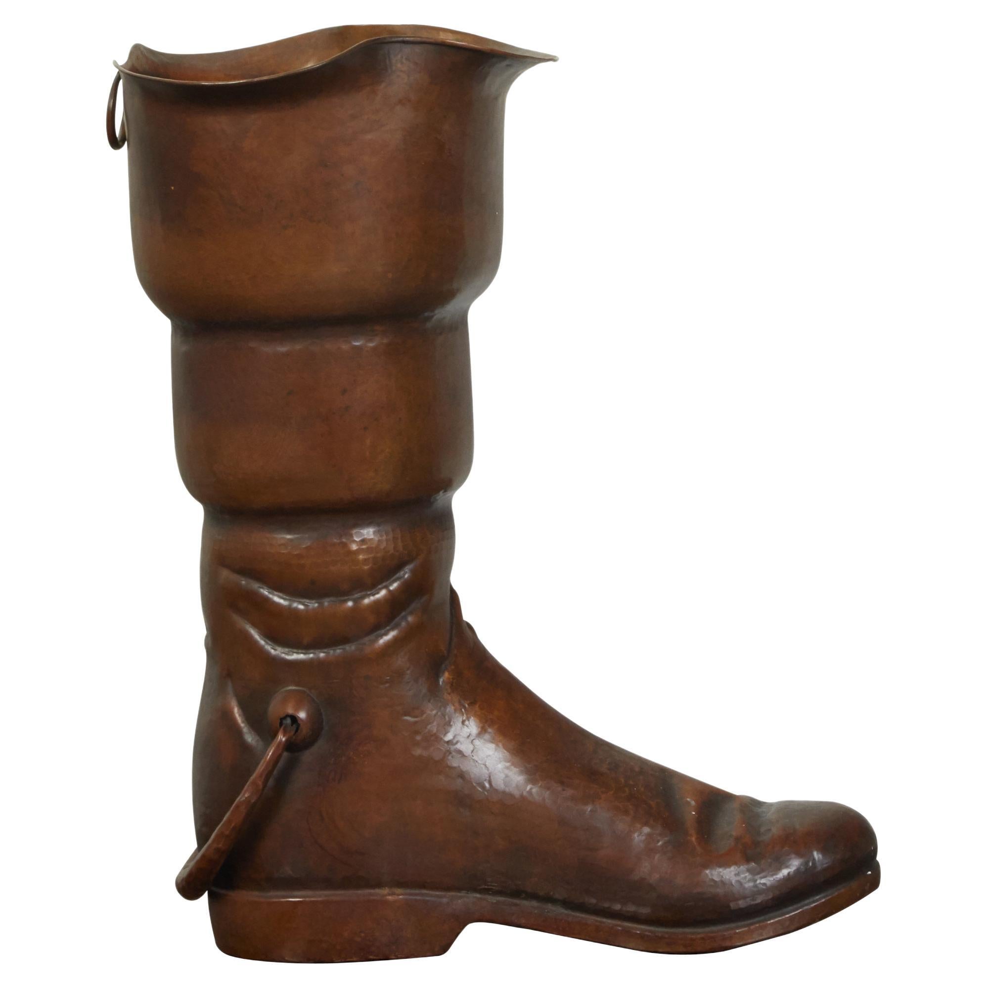 Vintage English Midcentury Copper Umbrella Stand Depicting a Boot For Sale