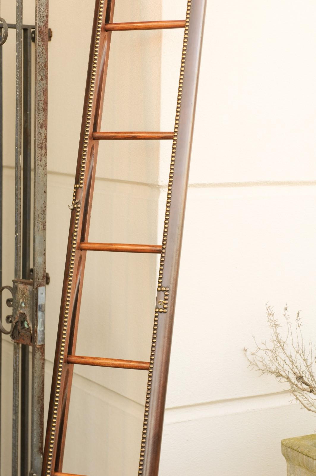 Vintage English Midcentury Period Leather Folding Ladder with Brass Accents 3