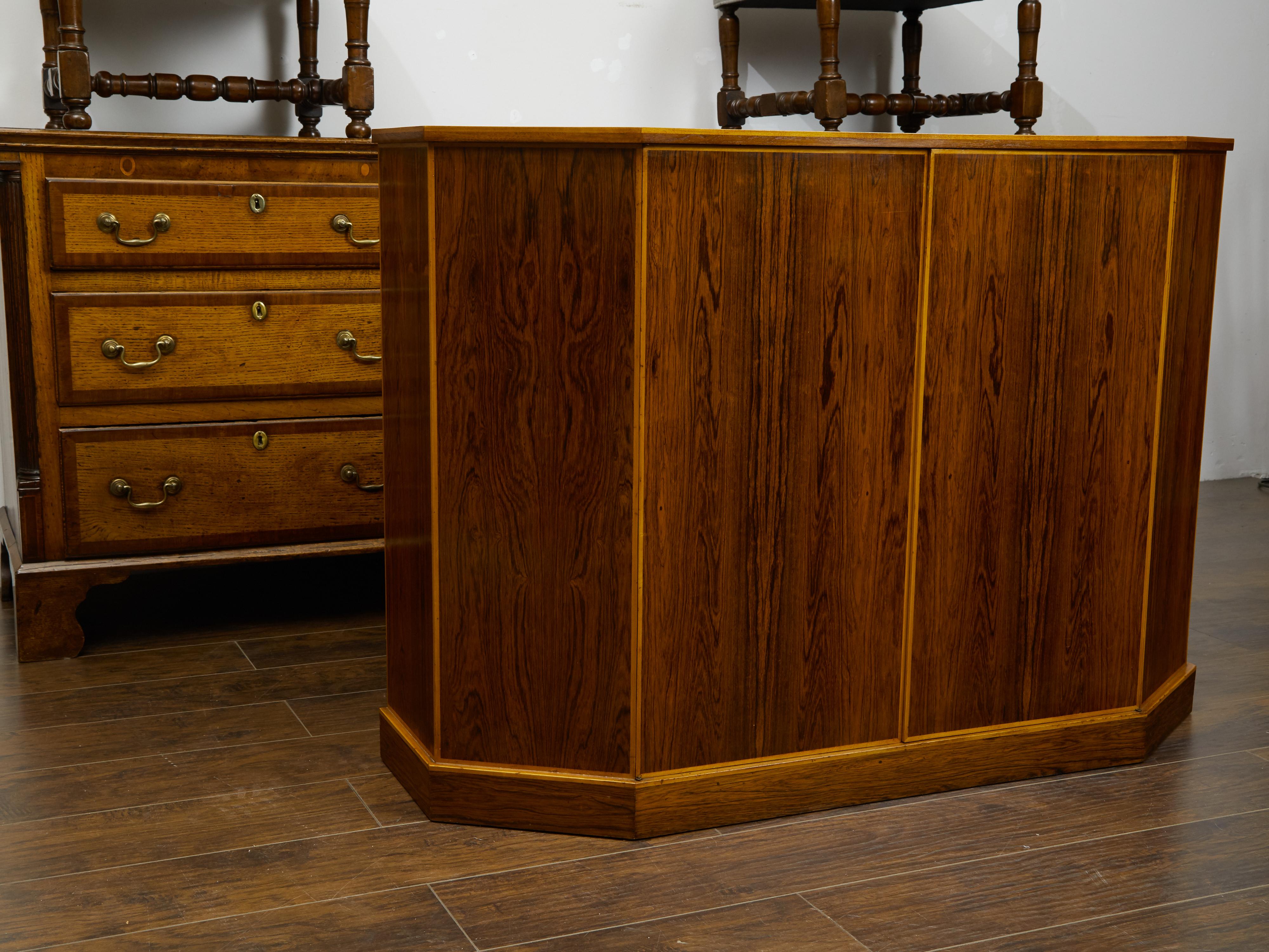 20th Century Vintage English Midcentury Rosewood Credenza with Canted Side Panels