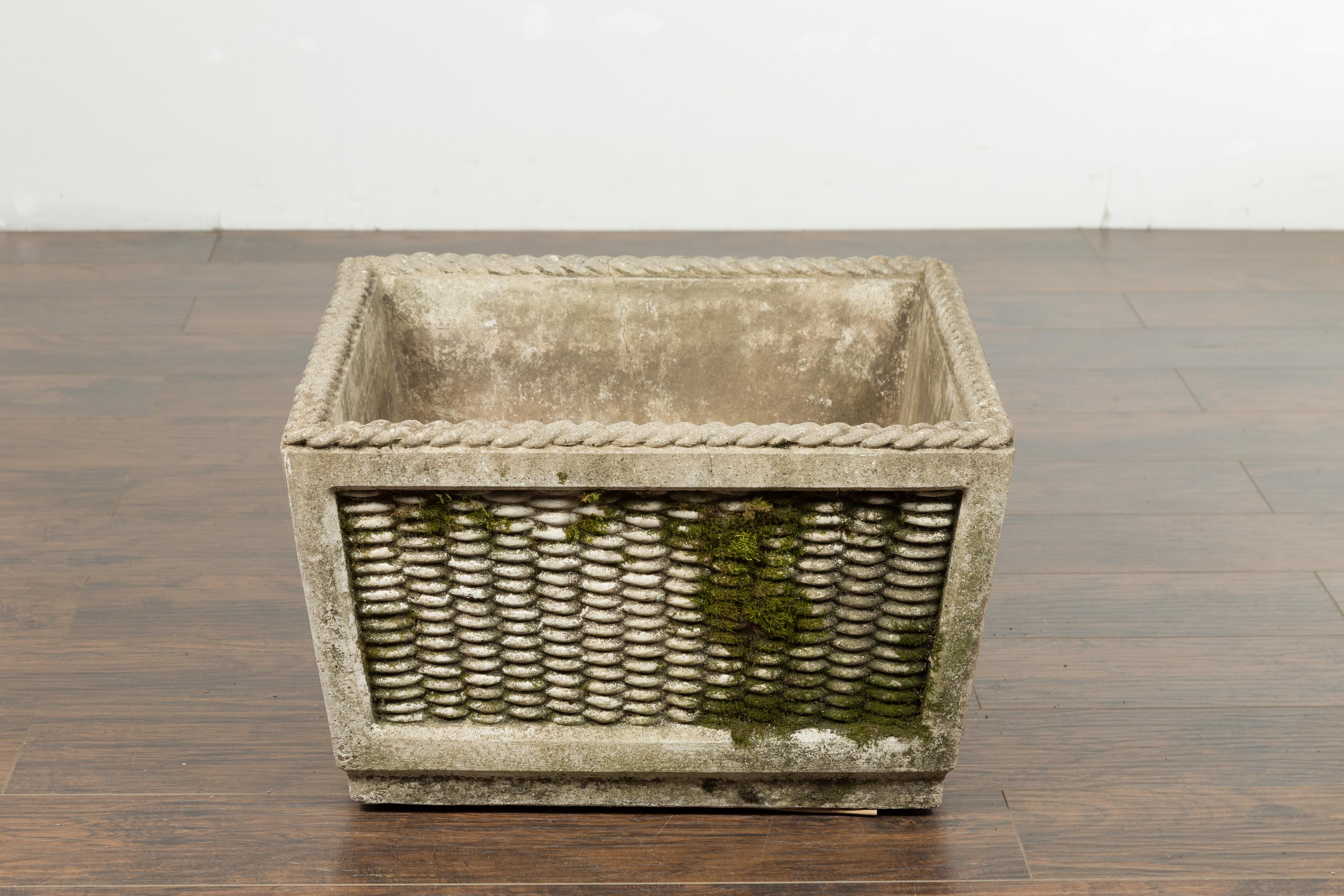 Mid-Century Modern Vintage English Midcentury Stone Planter with Textured Finish and Aged Patina For Sale