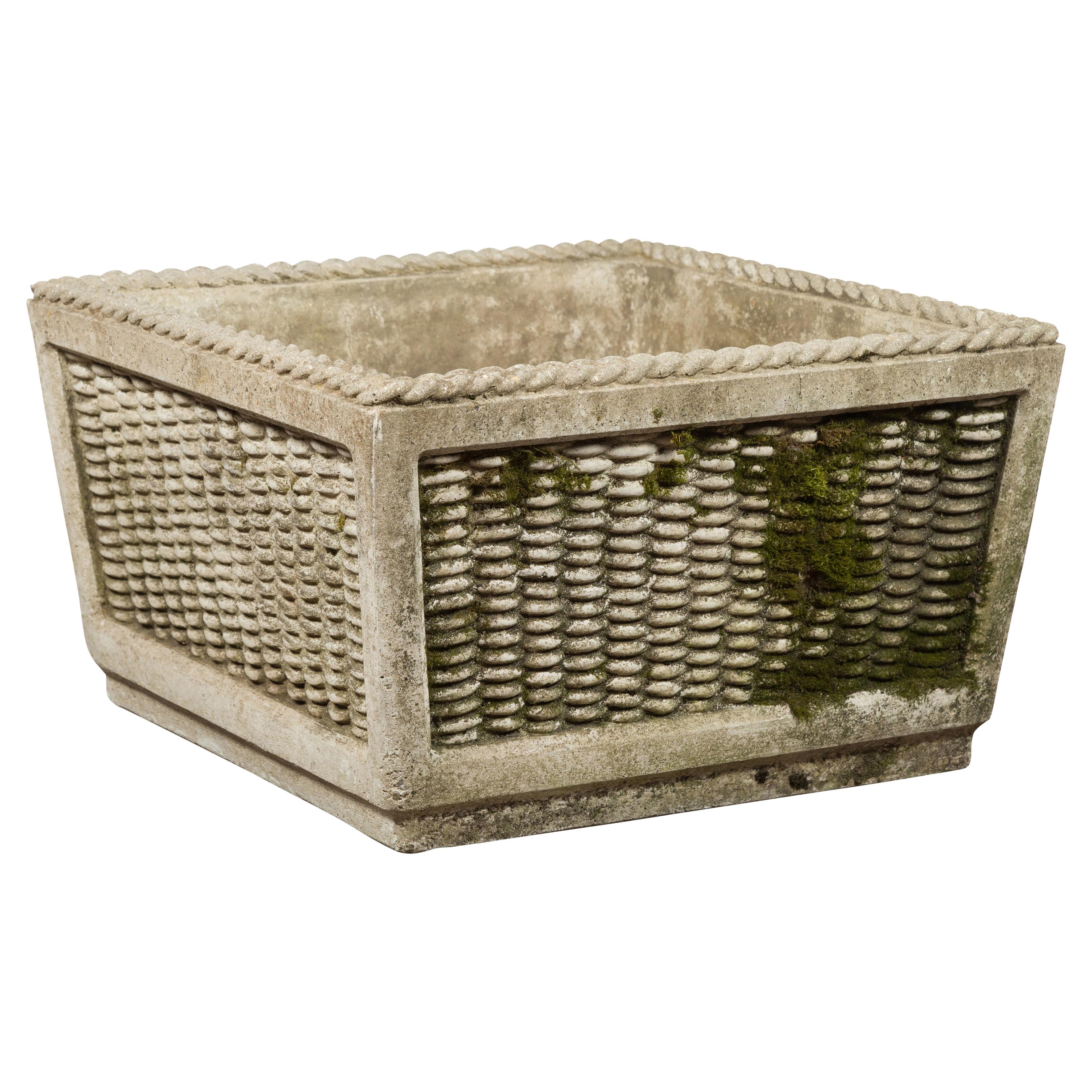 Vintage English Midcentury Stone Planter with Textured Finish and Aged Patina For Sale