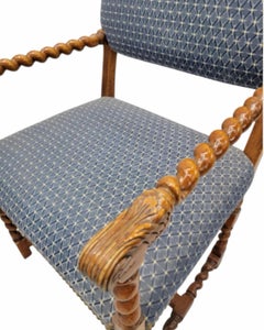 Vintage English Oak Barley Twist Dining Chairs with Nailhead Finished by Baker