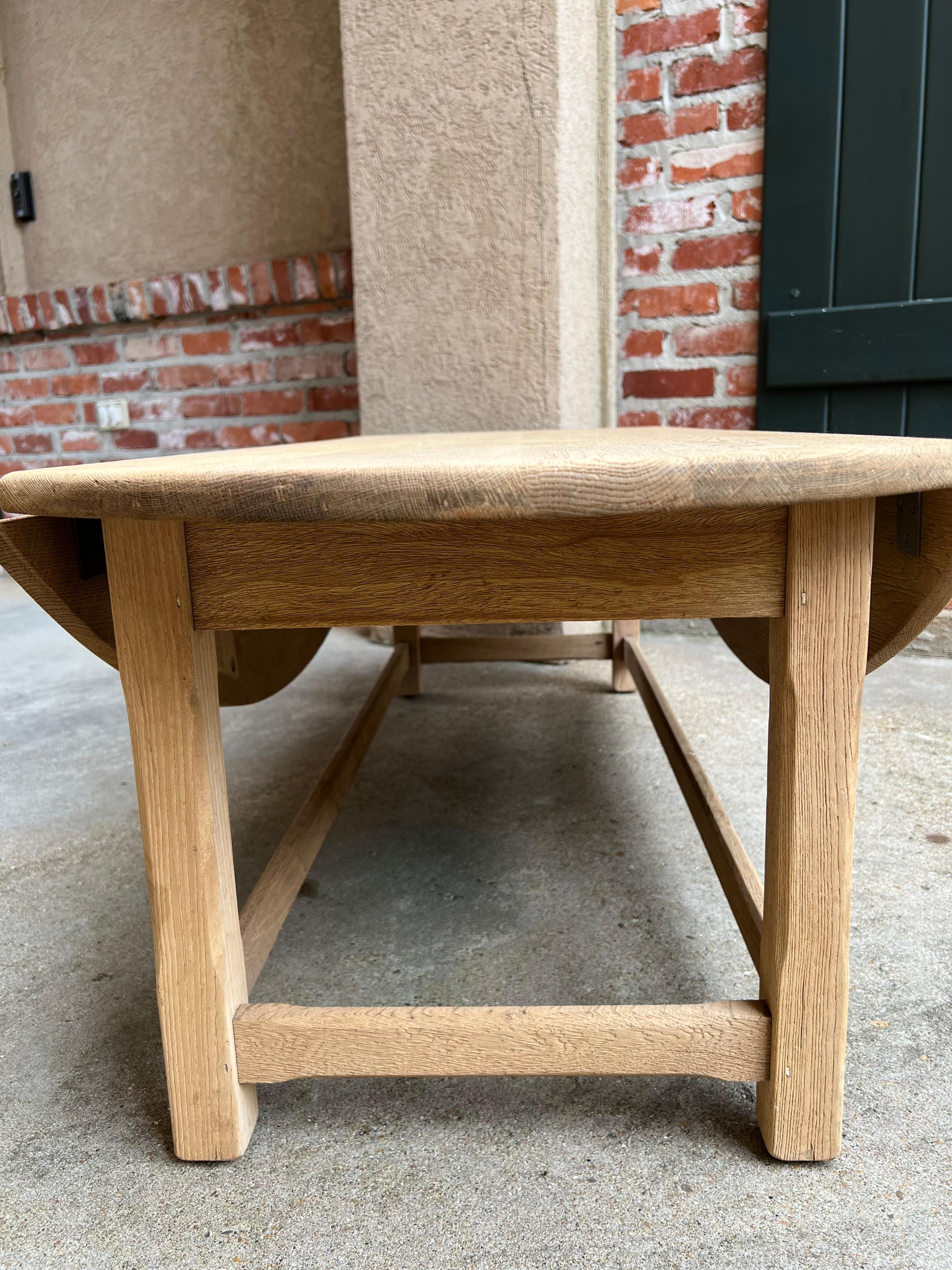 Vintage English Oak Bleached Coffee Table Slender Drop Leaf Wake Style Oval 5