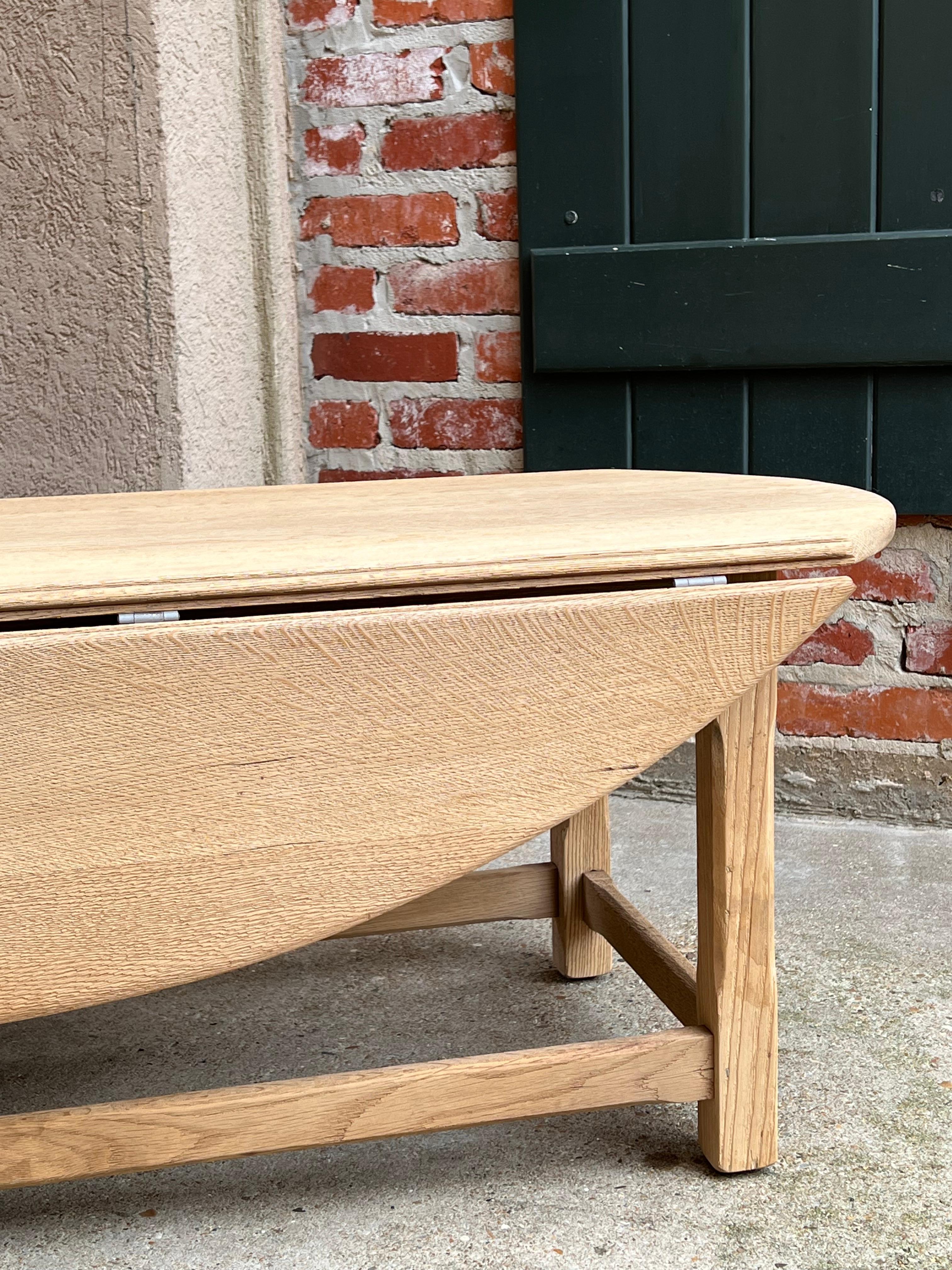 Vintage English Oak Bleached Coffee Table Slender Drop Leaf Wake Style Oval 10
