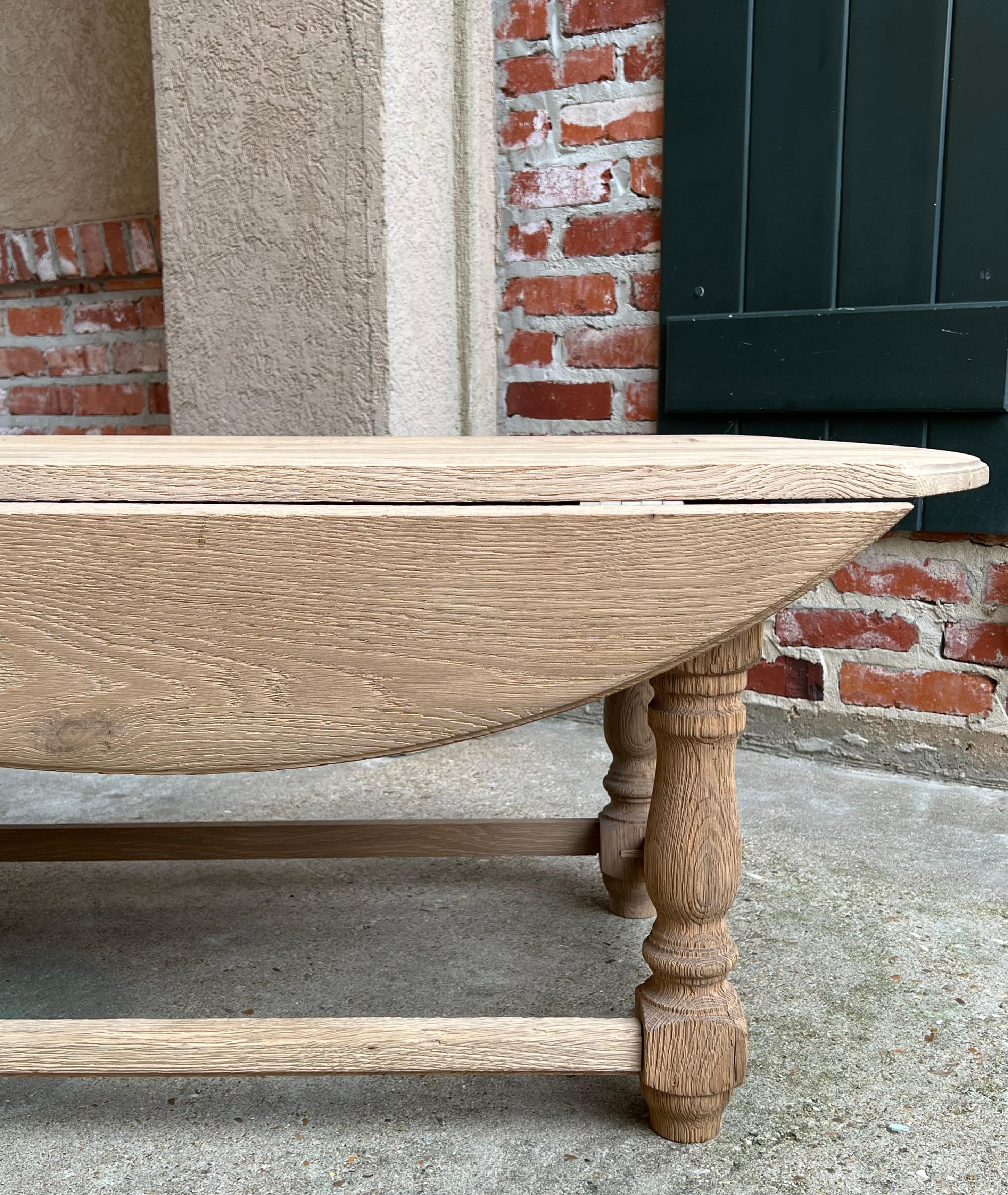 Vintage English Oak Bleached Coffee Table Slender Drop Leaf Wake Style Oval 9