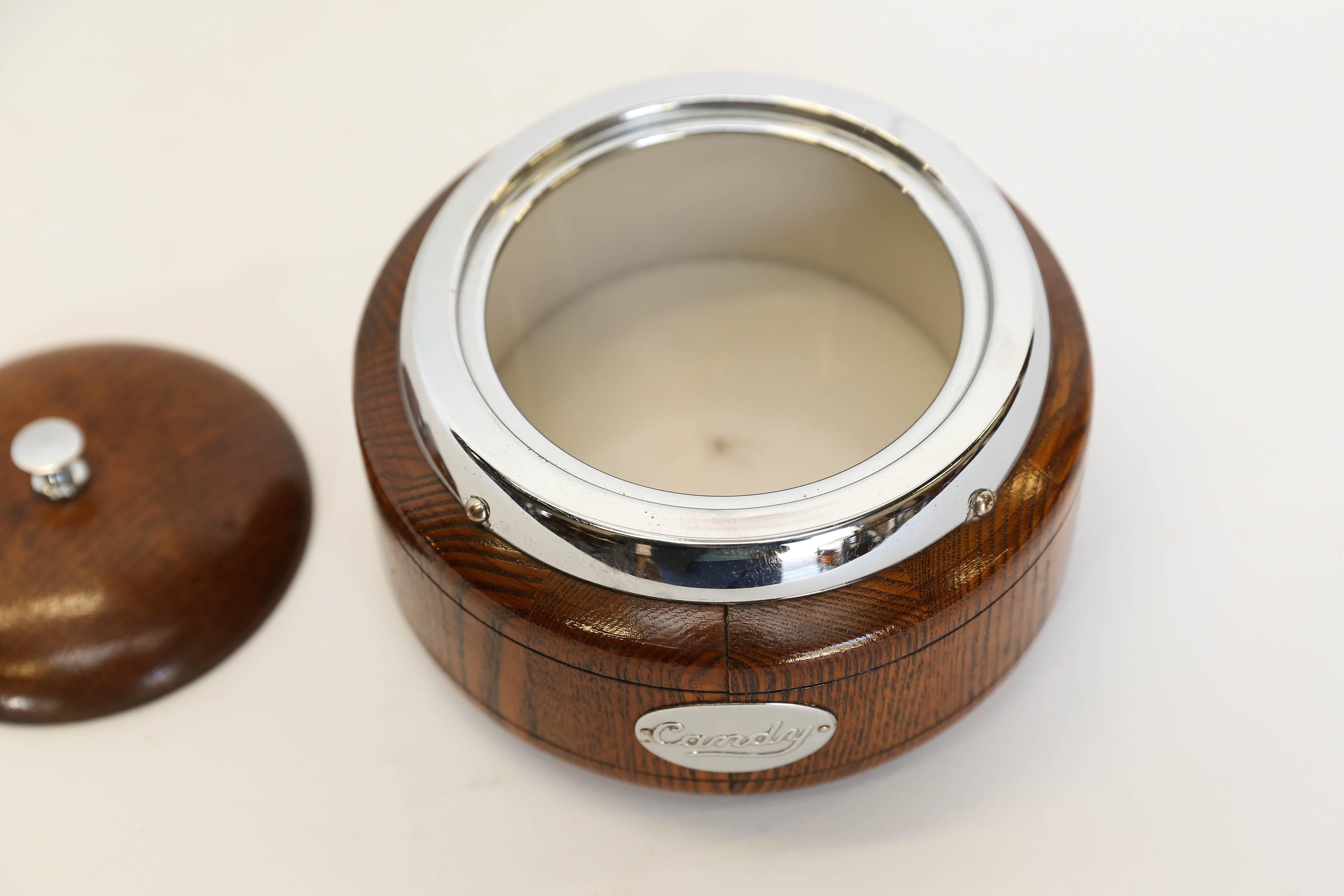 Stainless Steel Vintage English Oak Candy Dish with Lid