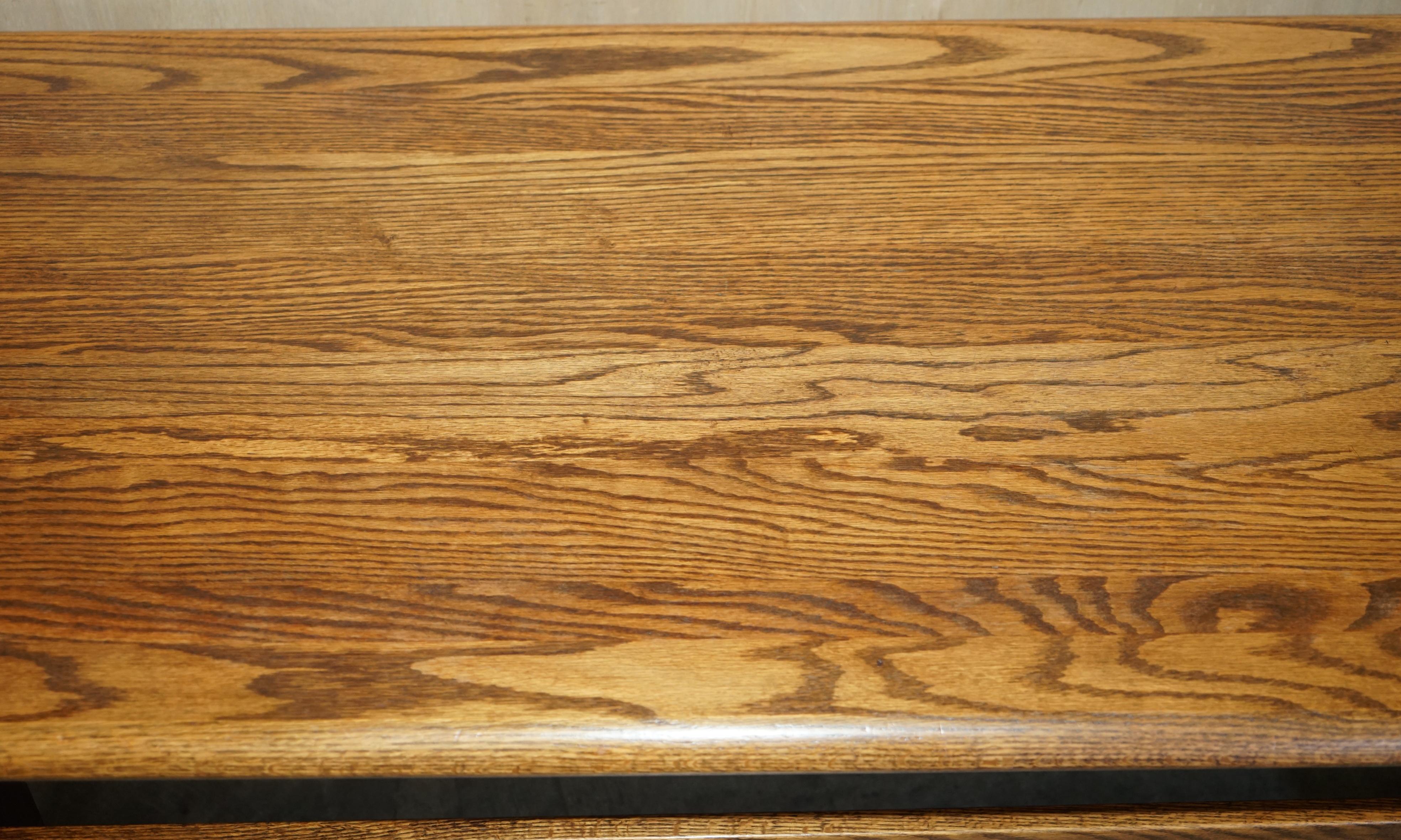 Vintage English Oak Coffee Table Made in the Style of Edwardian Refectory Tables For Sale 4