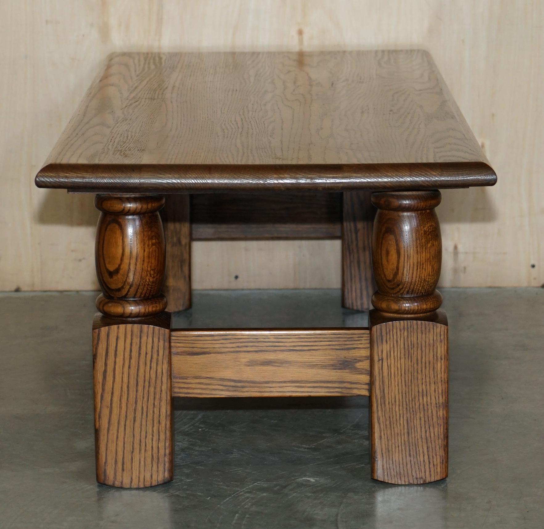 Vintage English Oak Coffee Table Made in the Style of Edwardian Refectory Tables For Sale 7
