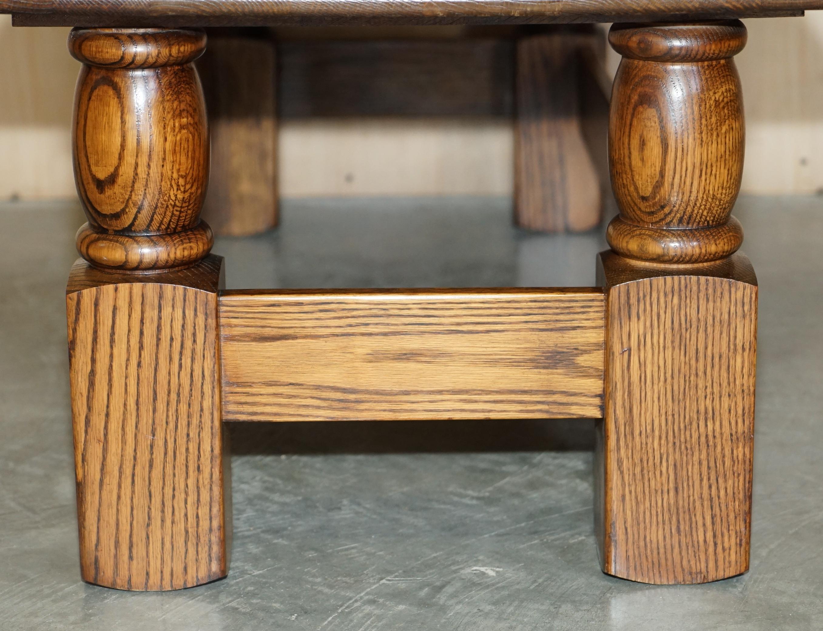 Vintage English Oak Coffee Table Made in the Style of Edwardian Refectory Tables For Sale 8