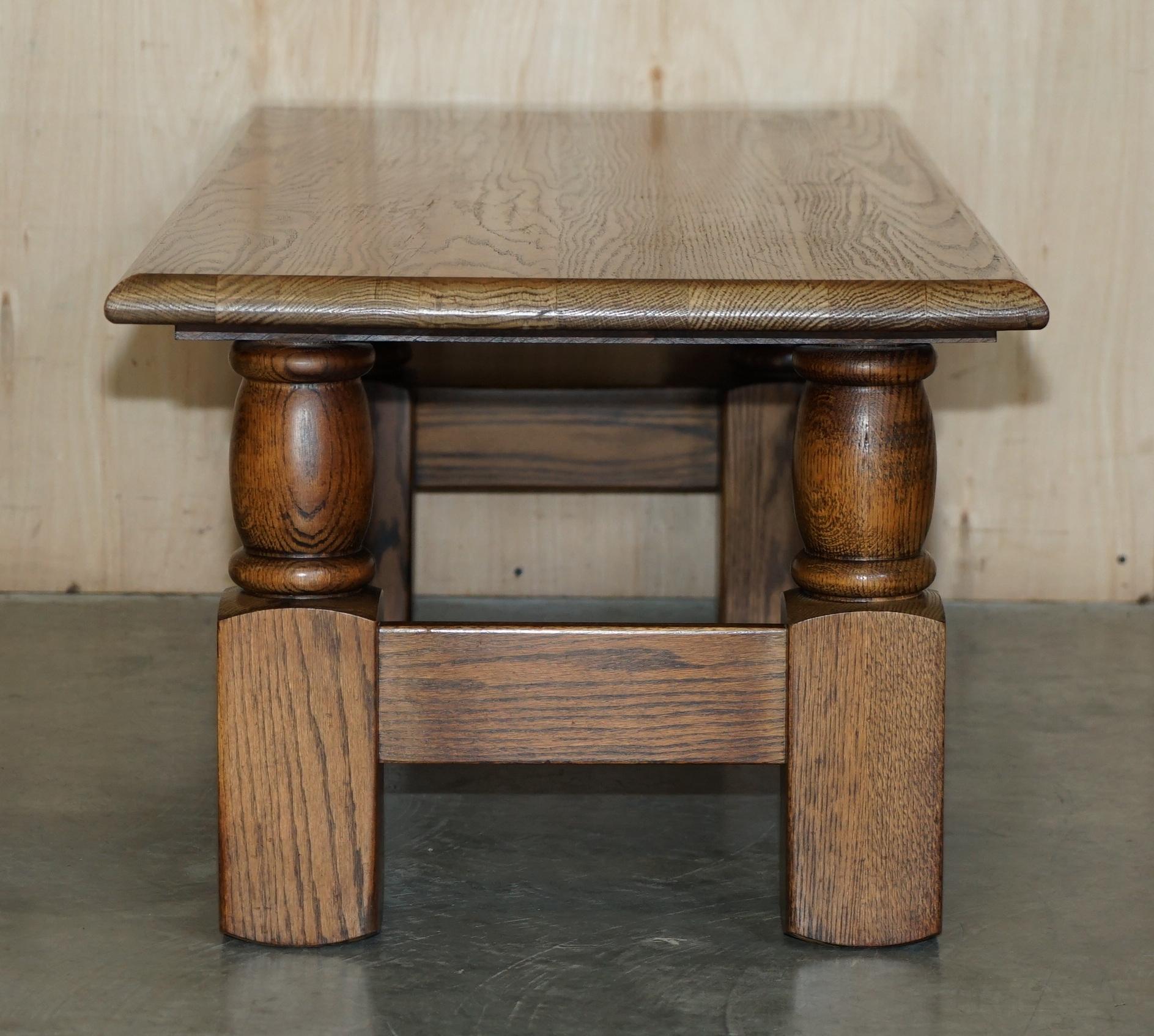 Vintage English Oak Coffee Table Made in the Style of Edwardian Refectory Tables For Sale 10