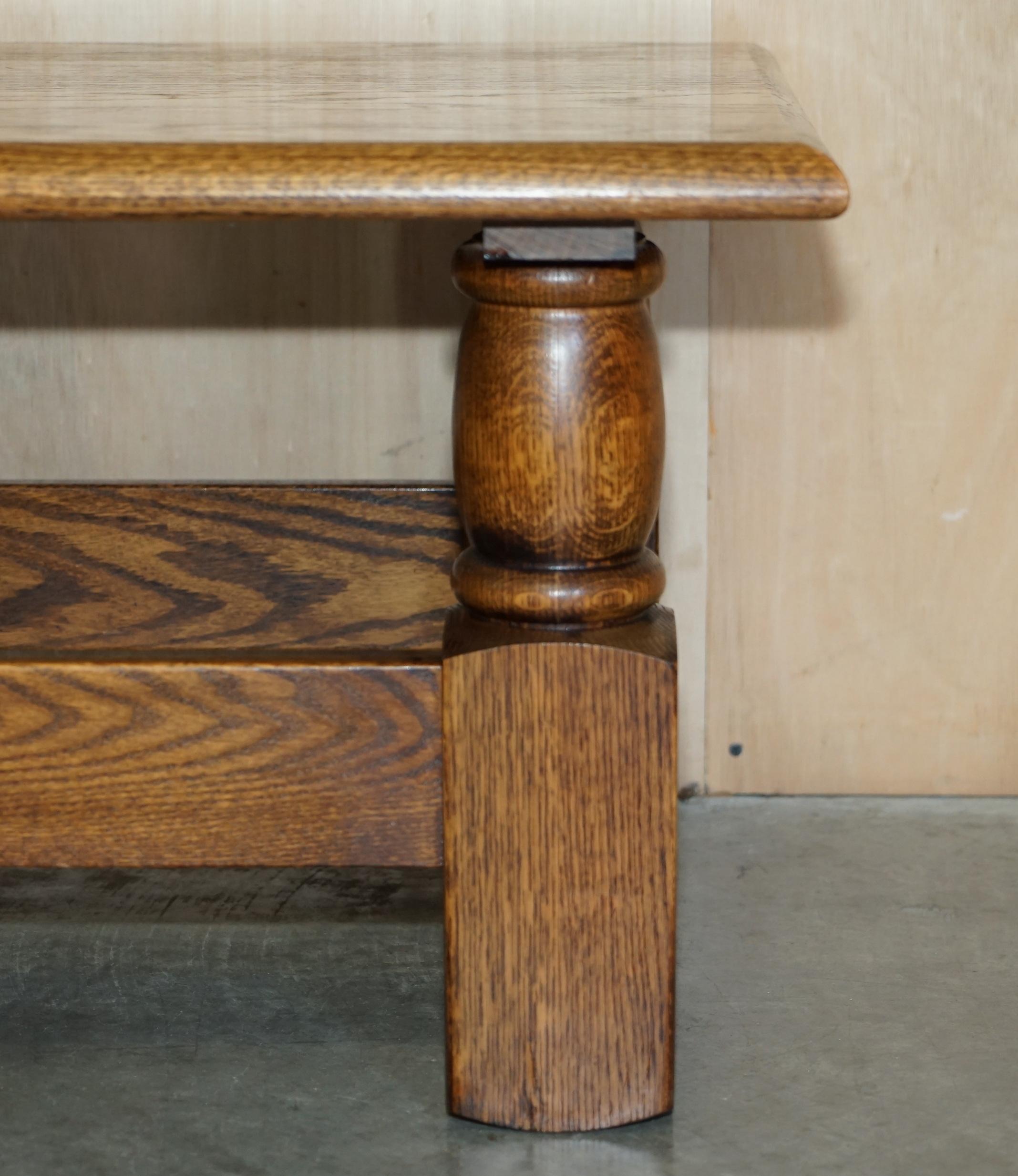 Hand-Crafted Vintage English Oak Coffee Table Made in the Style of Edwardian Refectory Tables For Sale