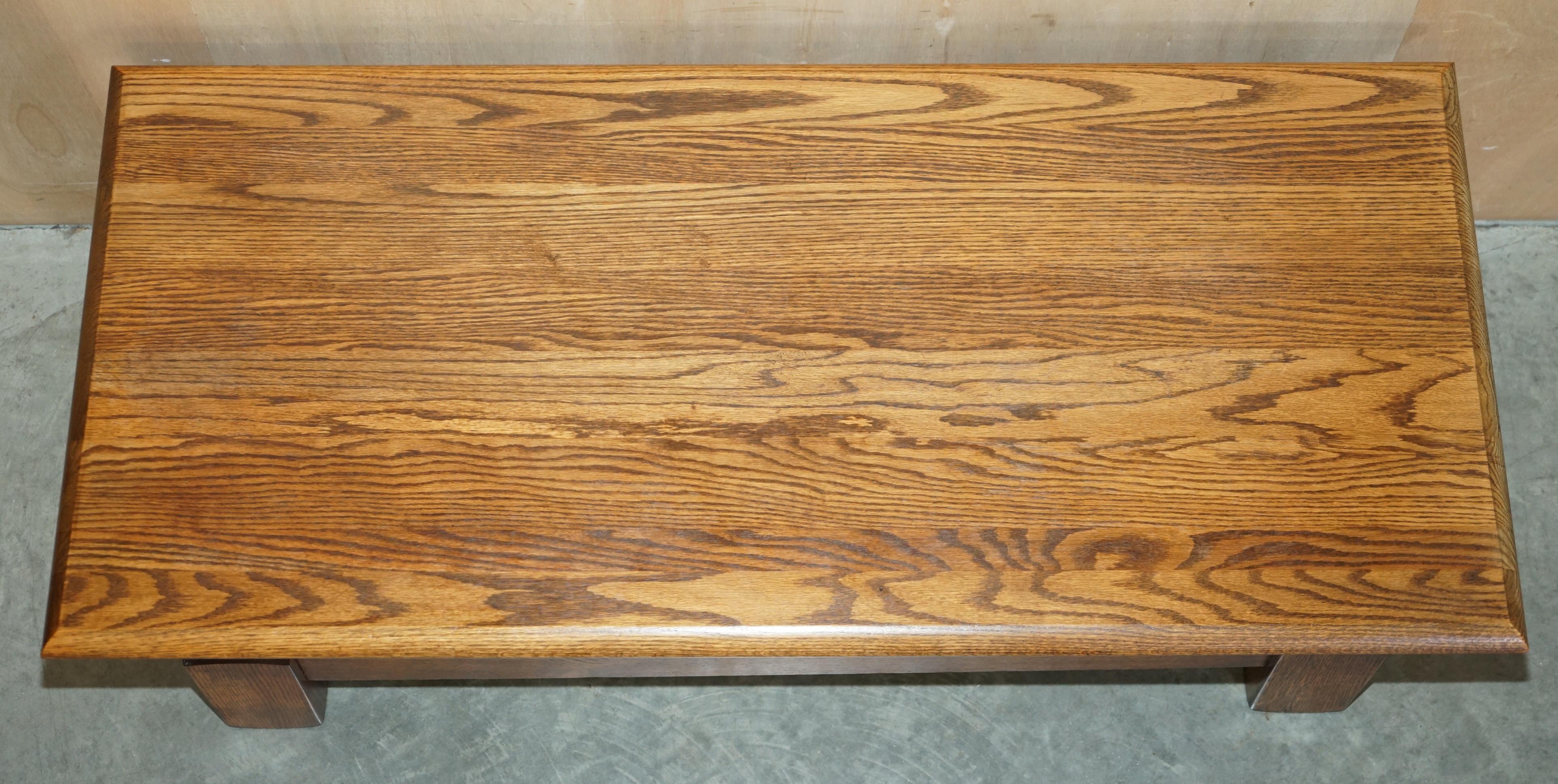 Mid-20th Century Vintage English Oak Coffee Table Made in the Style of Edwardian Refectory Tables For Sale